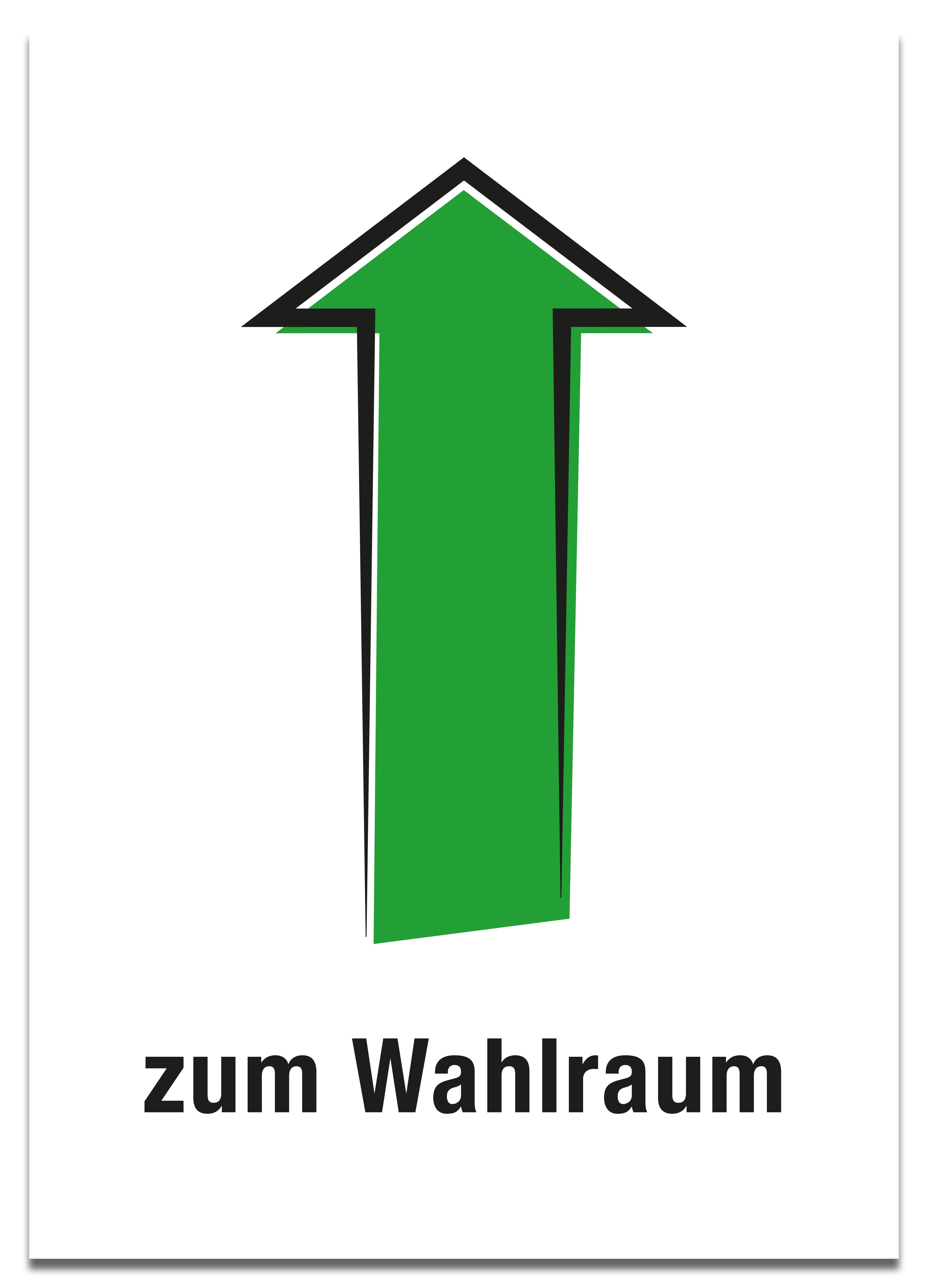 Plakat zum Wahlraum (Pfeil geradeaus) A3, farbig