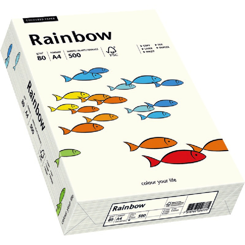 PAPYRUS  Kopierpapier Rainbow COLOURED PAPER, DIN A4, 80 g/m², Pack: 500 Blatt - weiß