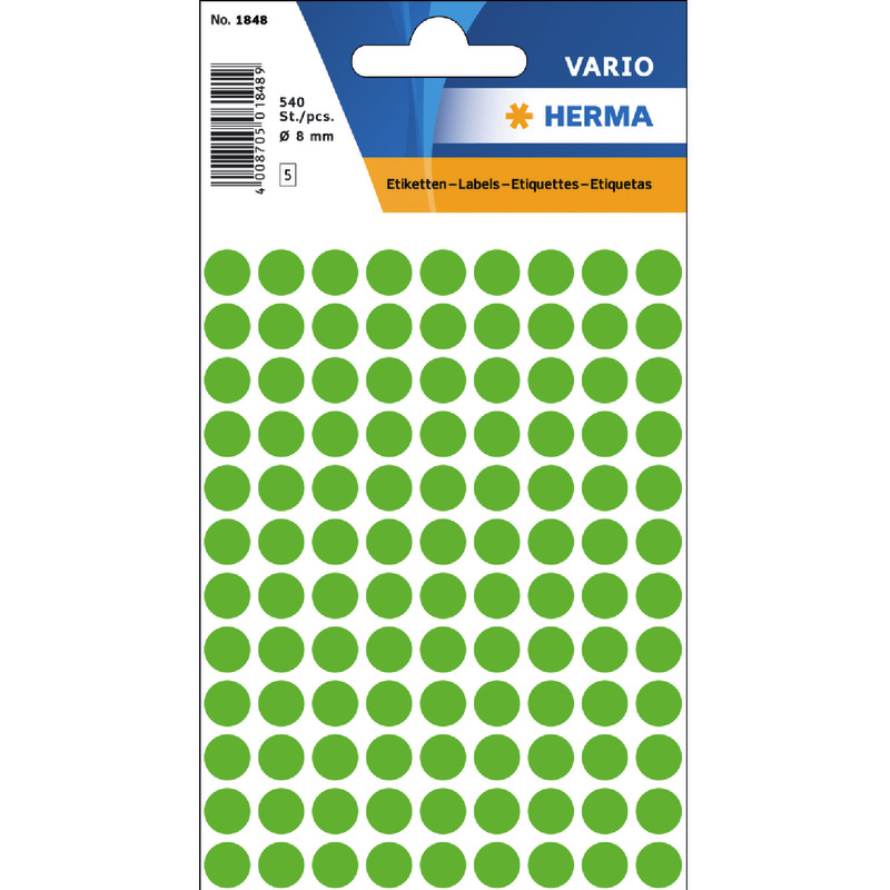 HERMA Vielzwecketiketten, Ø 8 mm, rund, Papier matt, 540 St. - grün