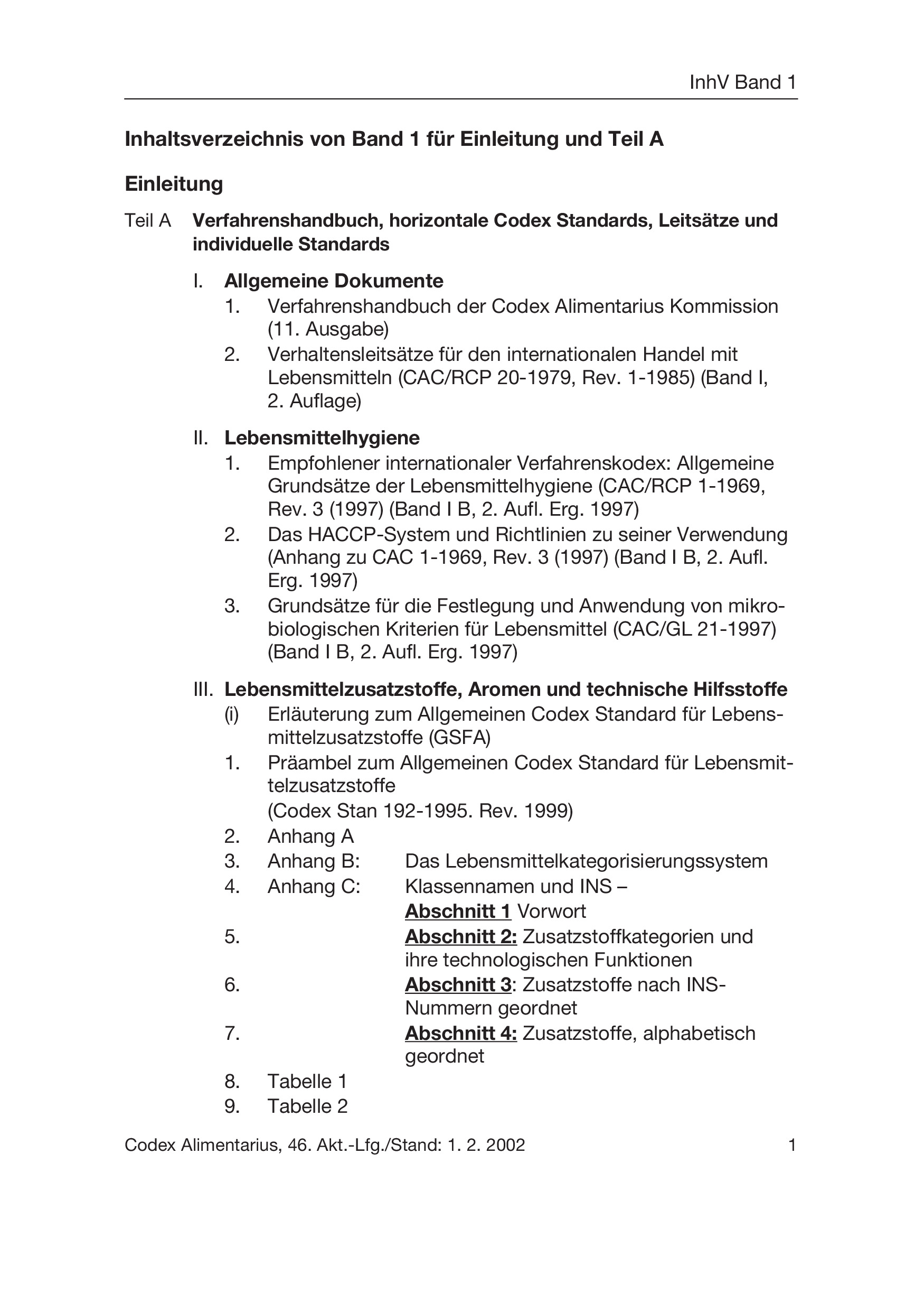 Codex Alimentarius - mit Fortsetzungsbezug