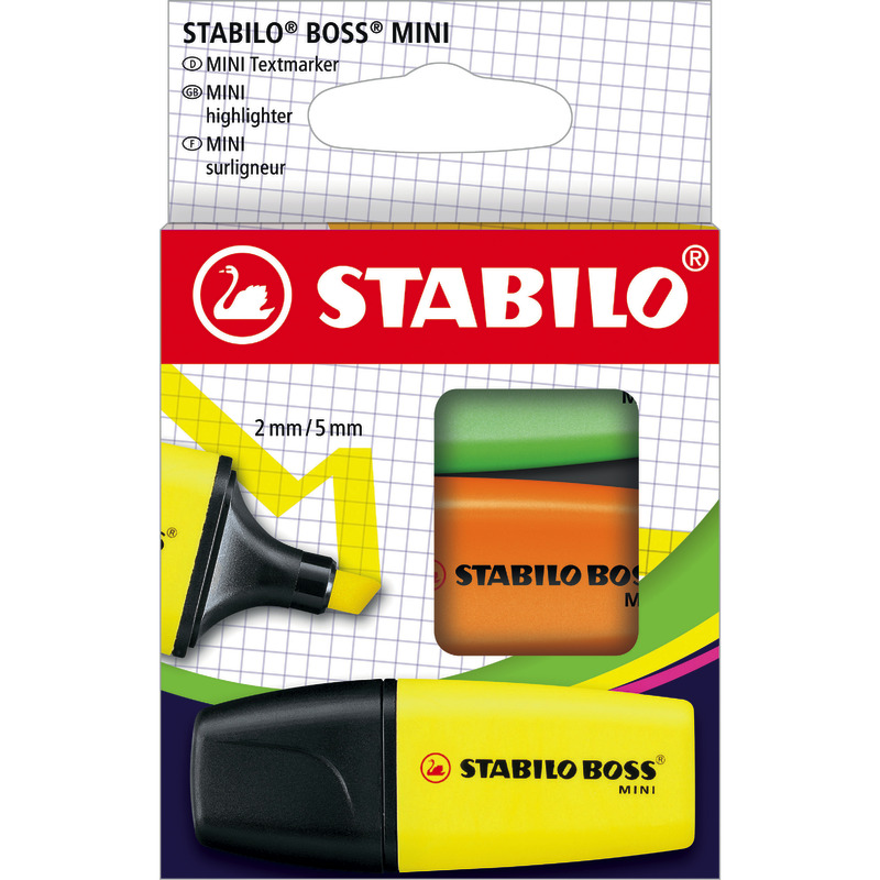 STABILO BOSS Textmarker MINI 3er Etui, gelb, orange, grün