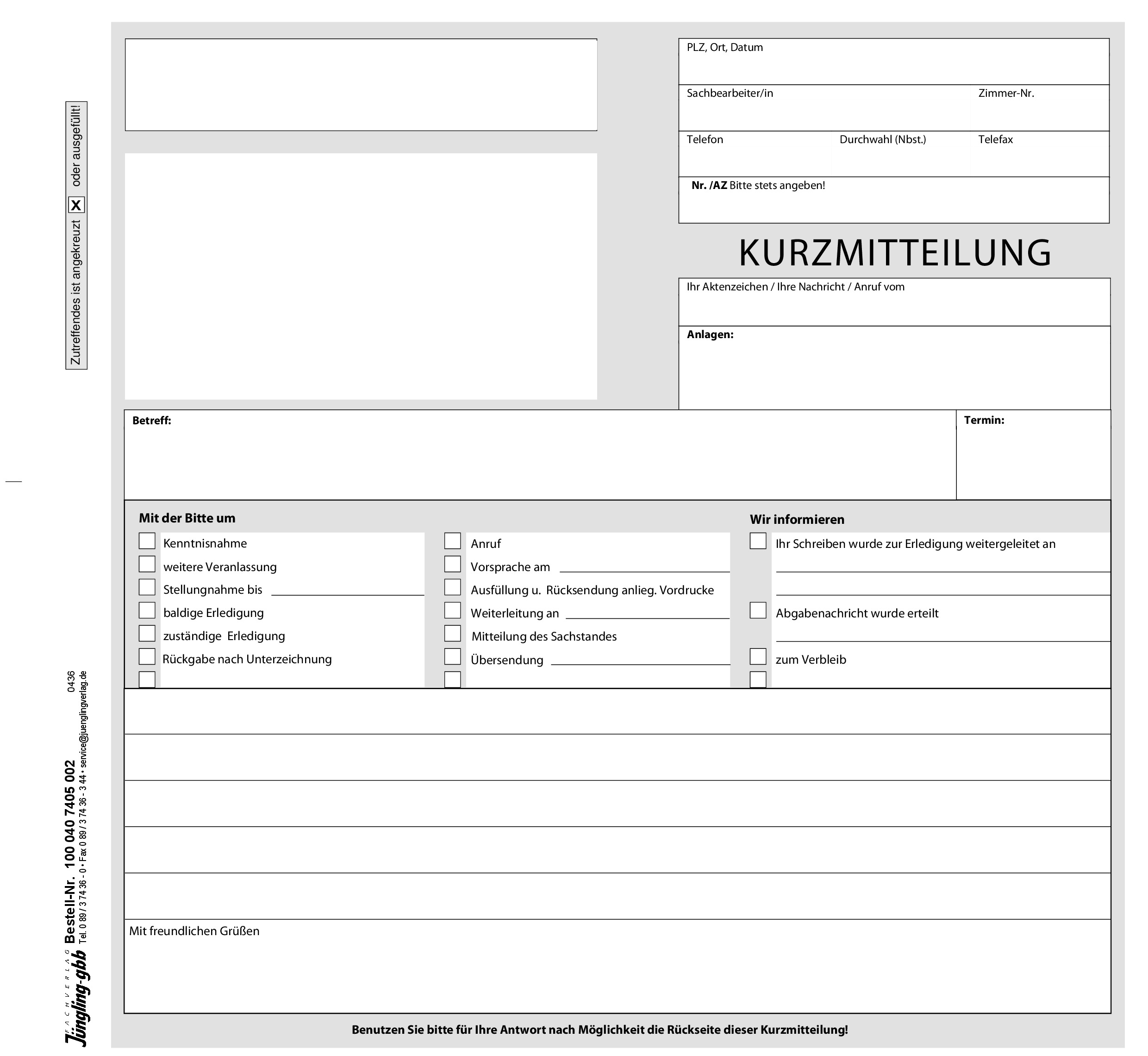 Kurzmitteilung, 2/3 DIN A4, 2-fach SD