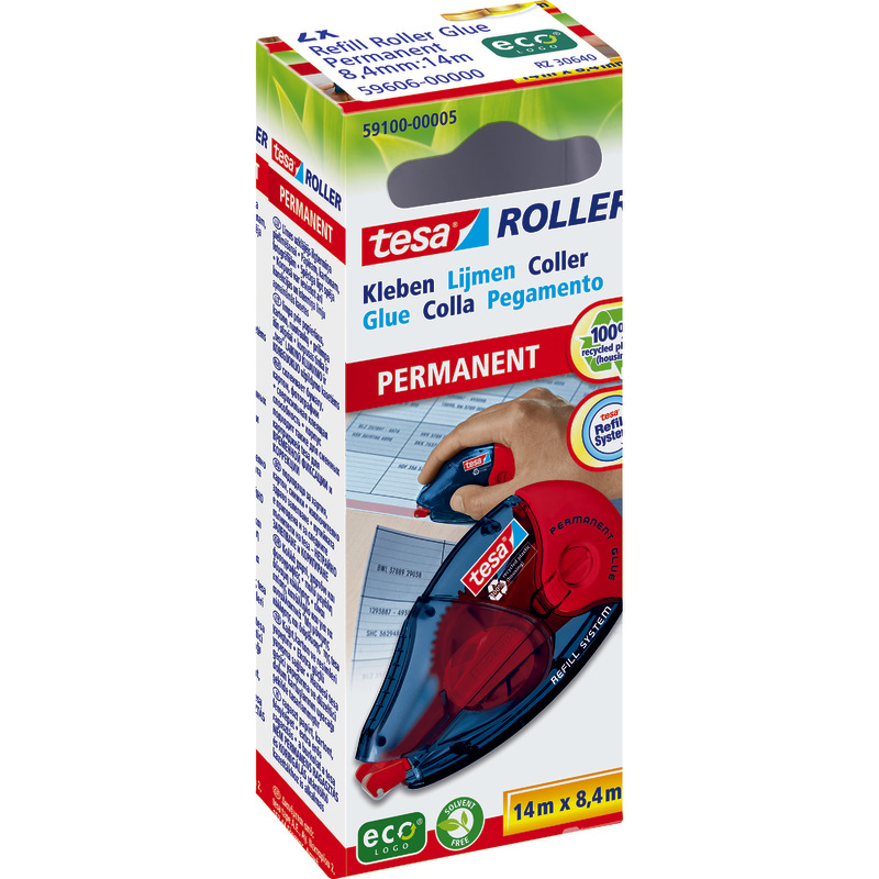Spar-Set! 2 tesa® Klebe-Refillroller ecoLogo®, nachfüllbar, 8, 4 mm x 14 m, permanent