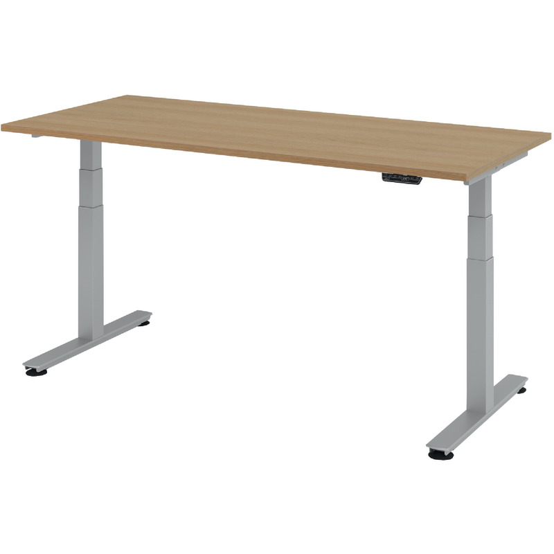 SoldanOffice Schreibtisch Ergonomic Aktiv T XDSM, Rechteckform, B x H x T: 1.800 x 635 - 1.285 x 800 mm - Eiche-Dekor hell