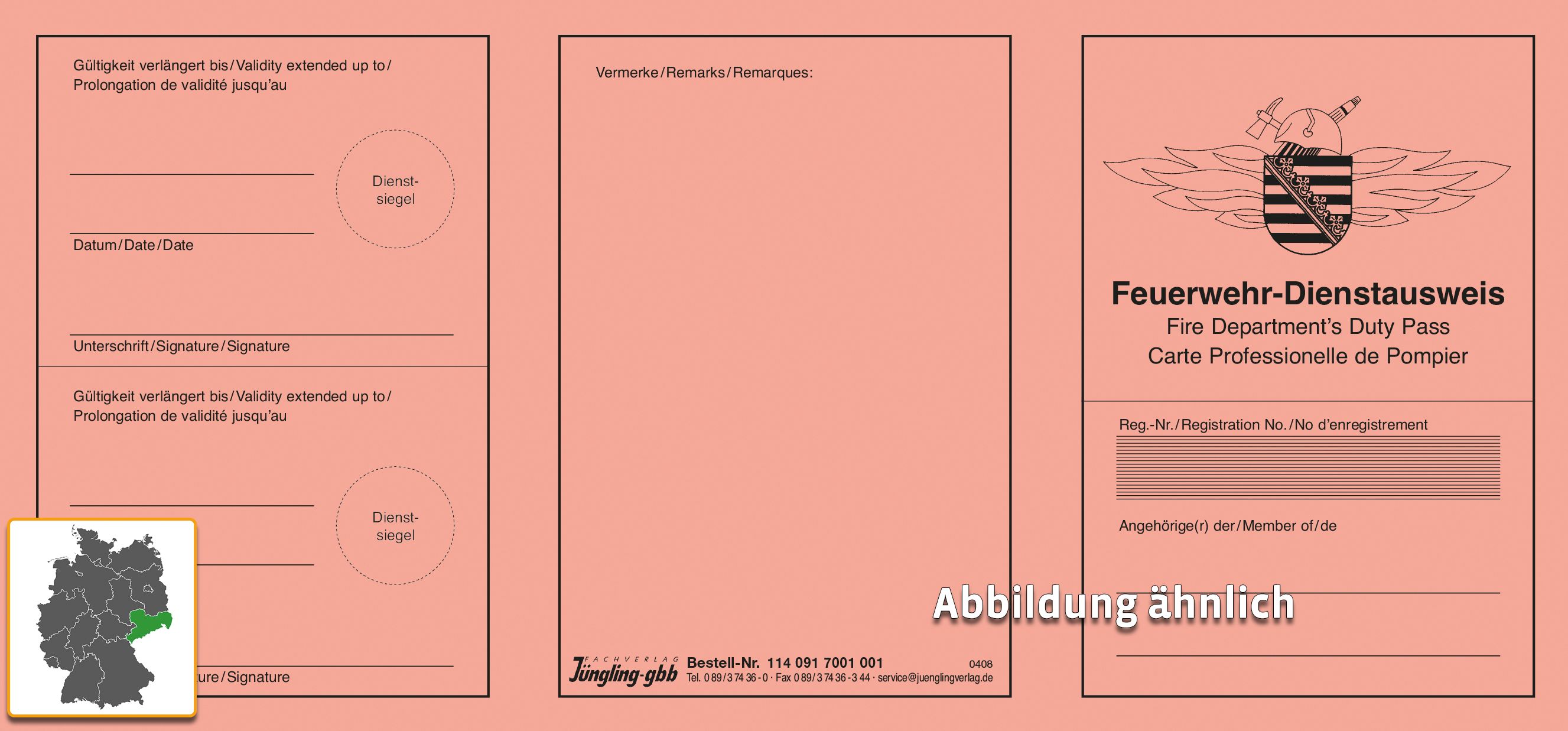 Feuerwehrdienstausweis, 3-sprachig, DIN lang, Pretex rot