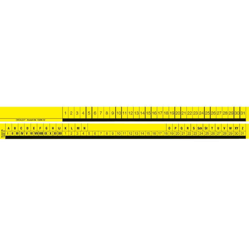 ORGALEX® Organisationsstreifen, Vorderseite: 1-31, Rückseite: A–Z, I–XII, 1–31 - gelb