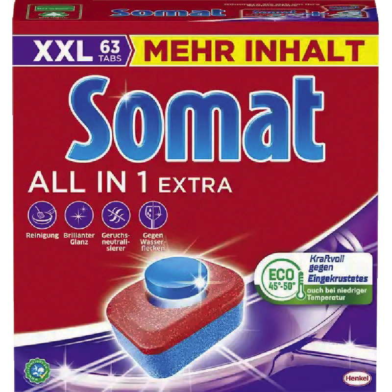 Somat 10 ALL IN 1 EXTRA Geschirrspülmittel-Tabs Multi-Aktiv, 63er XXL Pack