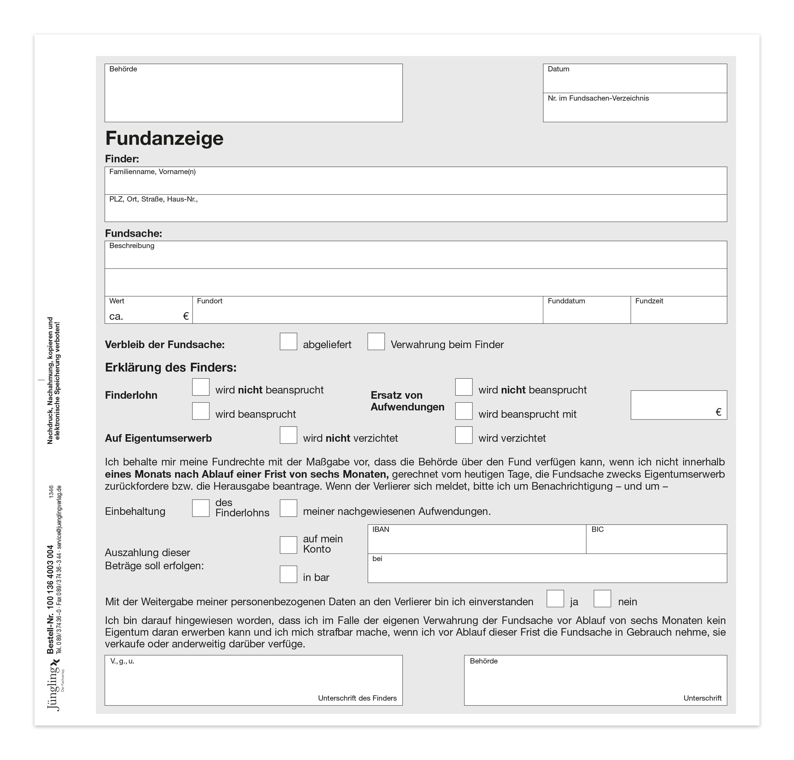 Fundanzeige mit Fundanhänger, 2/3 A4 3fach, SD