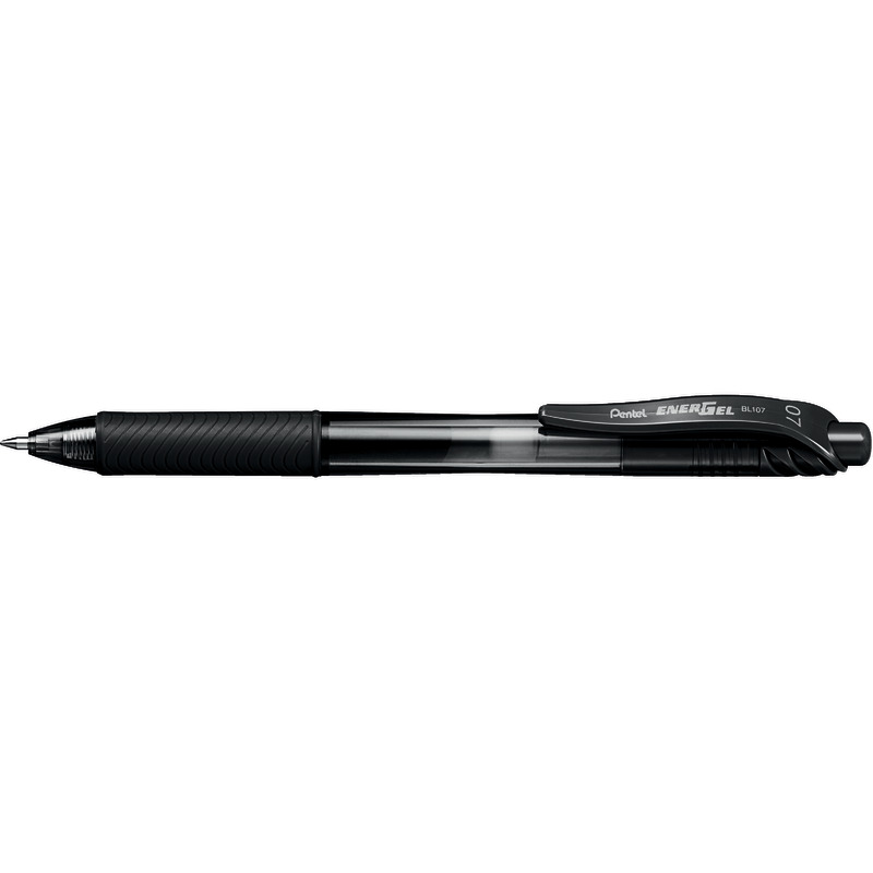 Pentel Gel-Tintenroller EnerGEL BL107, mit Druckmechanik, Packung: 12 Stück - schwarz