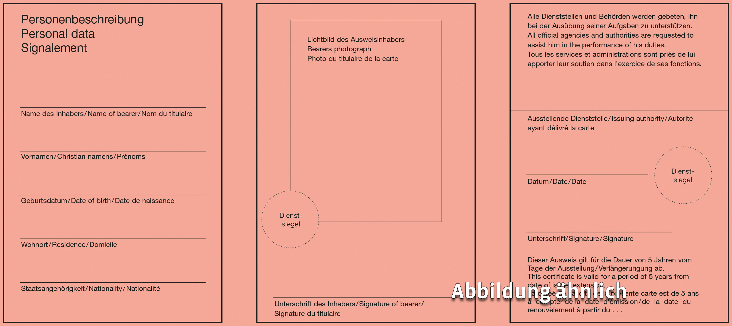 Feuerwehrdienstausweis, 3-sprachig (ohne Wappen, BB, B, BR, HH, HE, MV, NS, NW, RP, SL, SH) DIN lang, Pretex rot