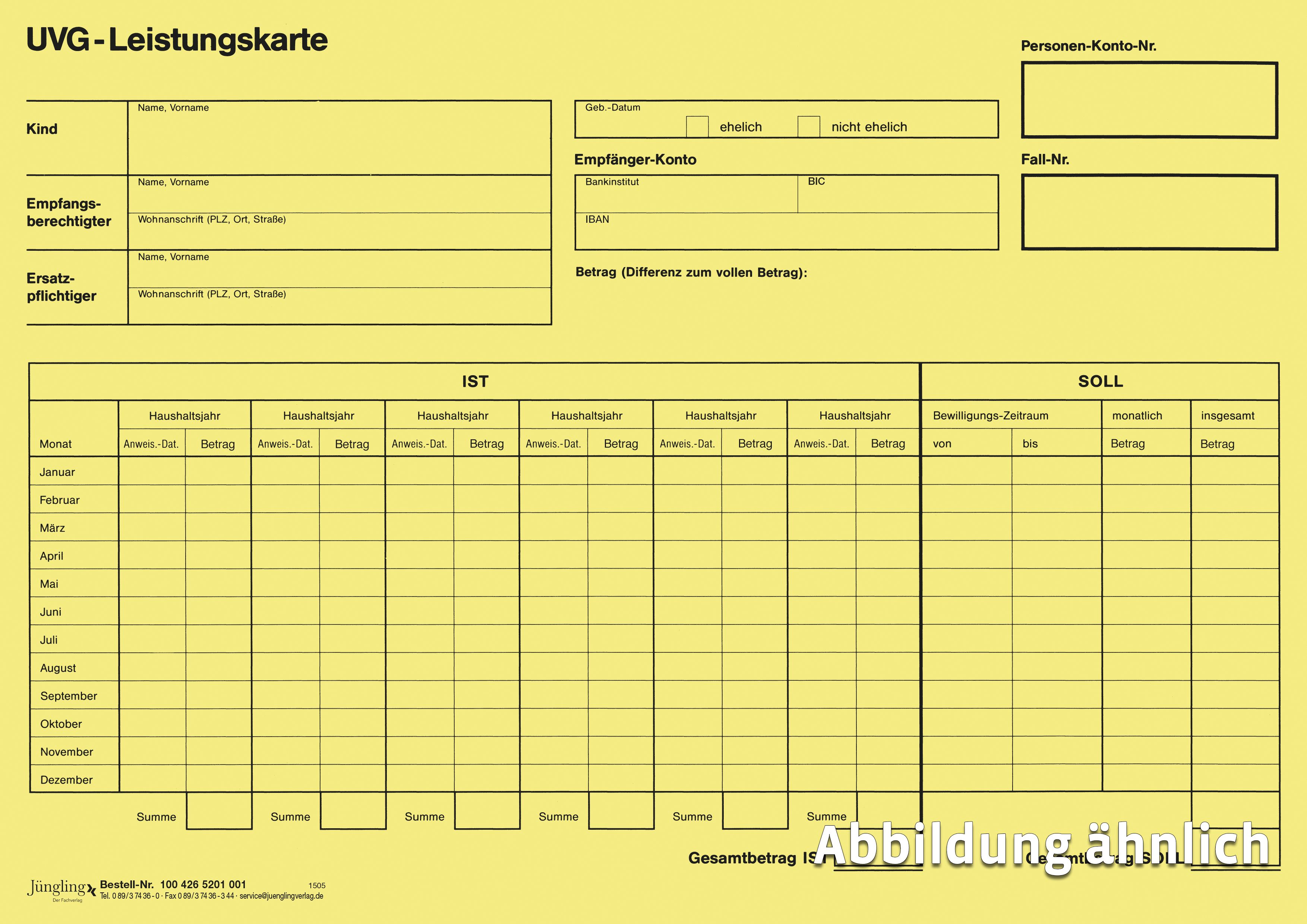UVG-Leistungskartei, A4 Karton gelb