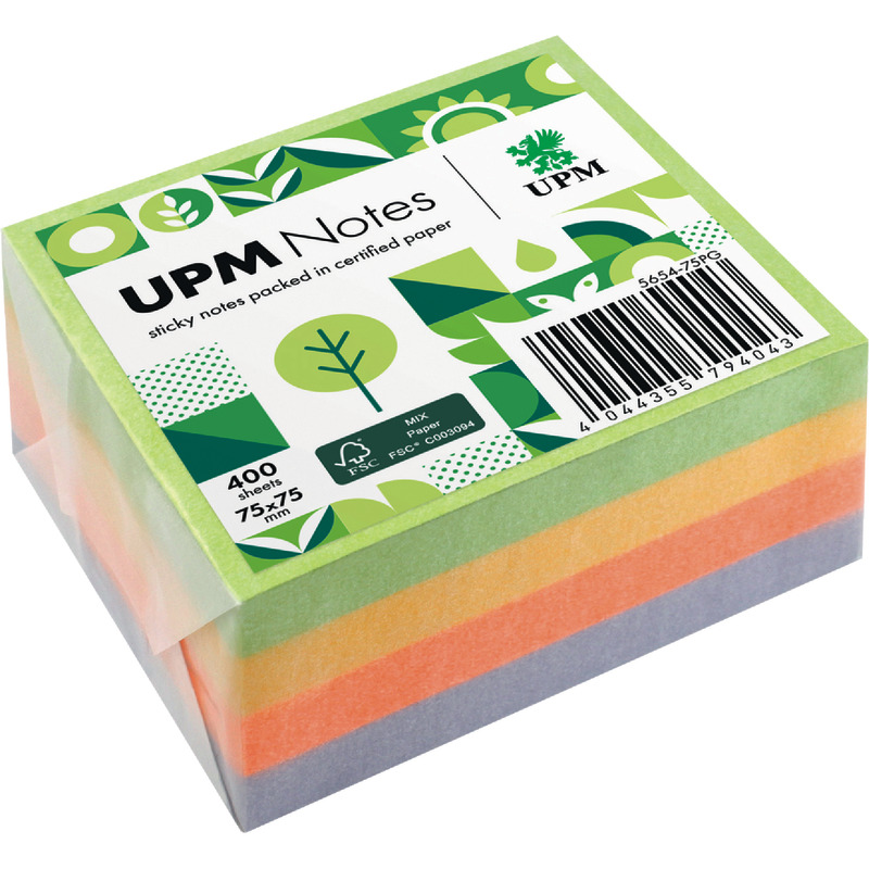 UPM NOTES Haftnotizwürfel 75 x 75 mm, 400 Blatt, Spring-Mix