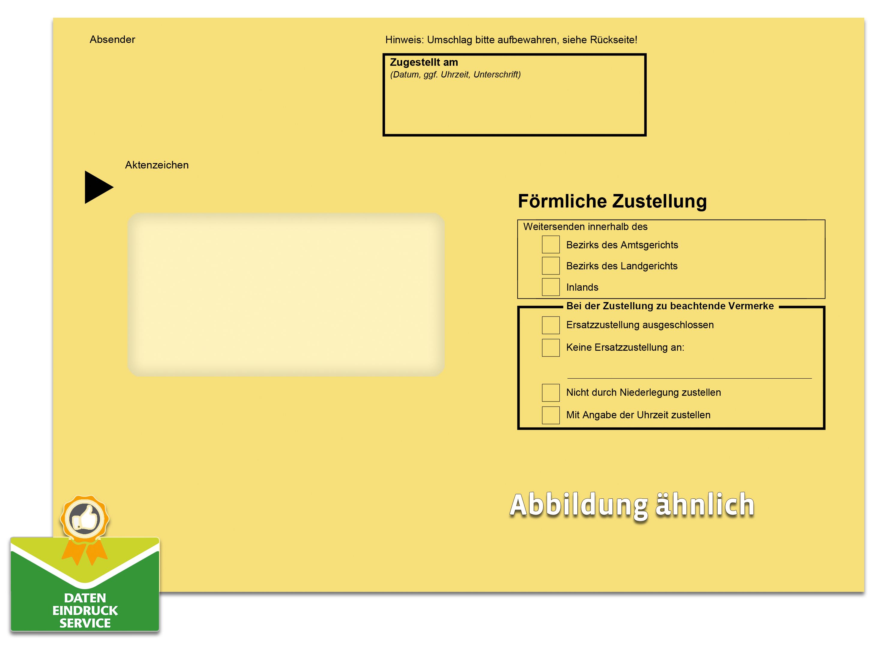 Förmliche Zustellung: Innerer Umschlag DIN C5 mit Fenster, gelb
