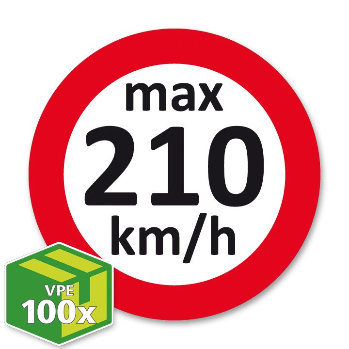 Geschwindigkeitsaufkleber Fahrzeuginnenraum max. 210 km/h