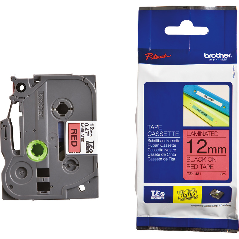 Brother TZE-431 Schriftbandkassette P-Touch, 12 mm, schwarz/rot