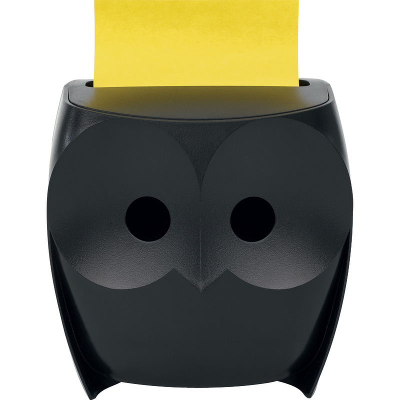 Post-it® Z-Notes Dispenser, Eule, Schwarz + Post-it® Super Sticky Z-Notes,  45 Blatt/Block, 2 Blöcke/Packung