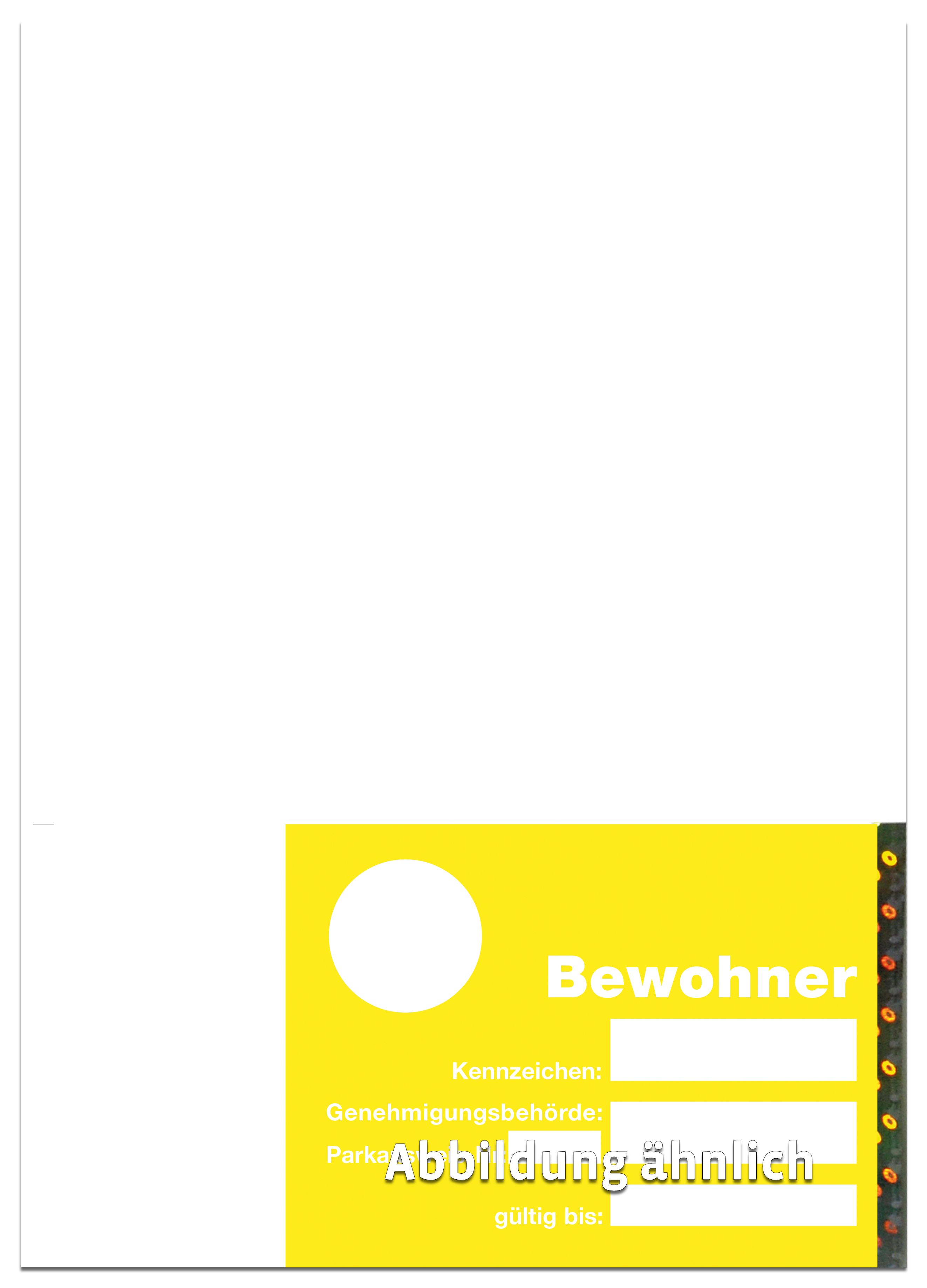 Bewohner-Parkausweis mit abtrennbarem Parkausweis und Hologramm, gelb Bewohner-Parkausweis mit abtrennbarem Parkausweis und Hologramm, gelb
