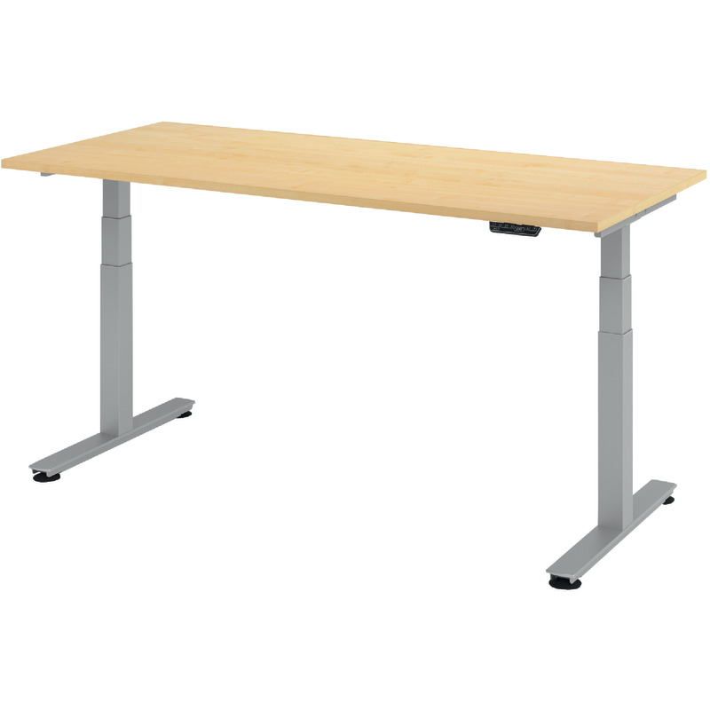 SoldanOffice Schreibtisch, höhenverstellbar,  Ergonomic Aktiv T XDSM, Rechteckform, B x H x T: 1.800 x 635 - 1.285 x 800 mm - Ahorn-Dekor
