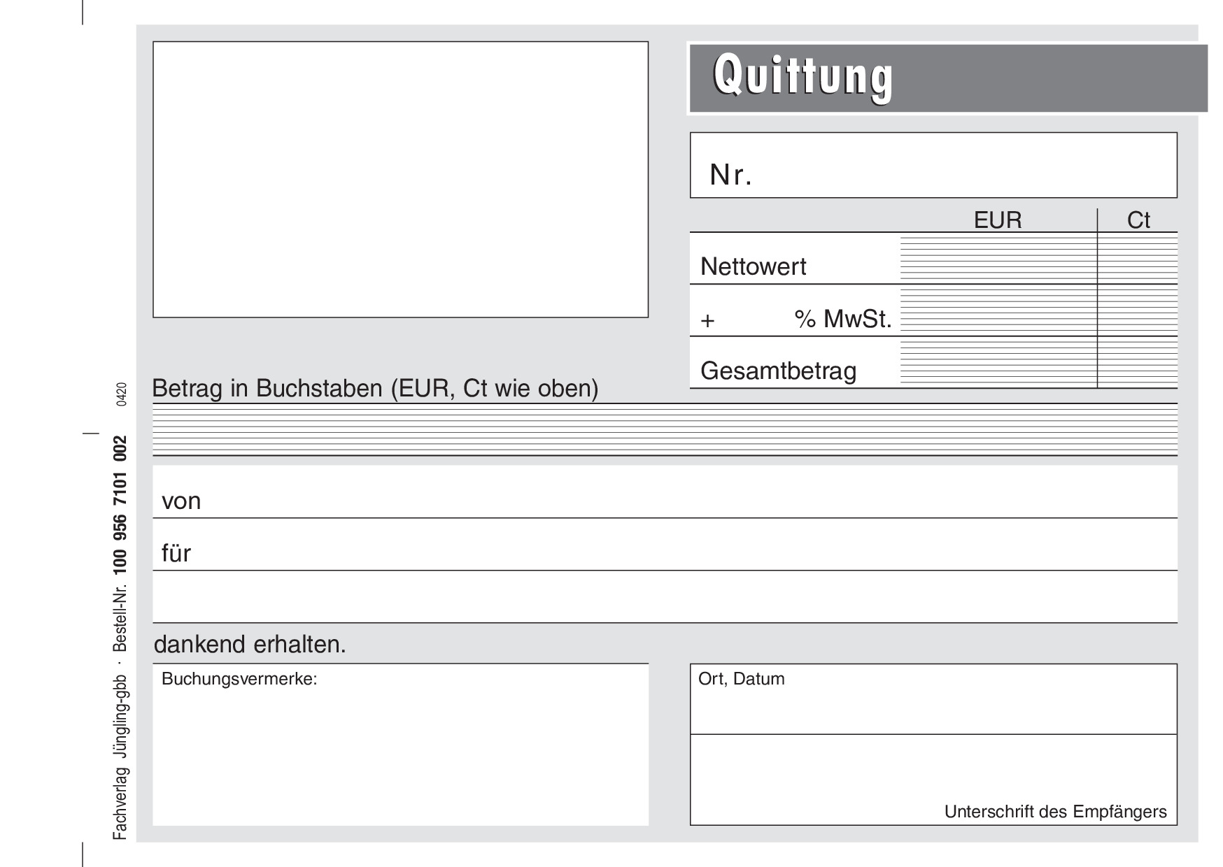 Quittung mit Mehrwertsteuer, mit laufender Nummer, Block, A6, 50 Satz, 2-fach, SD