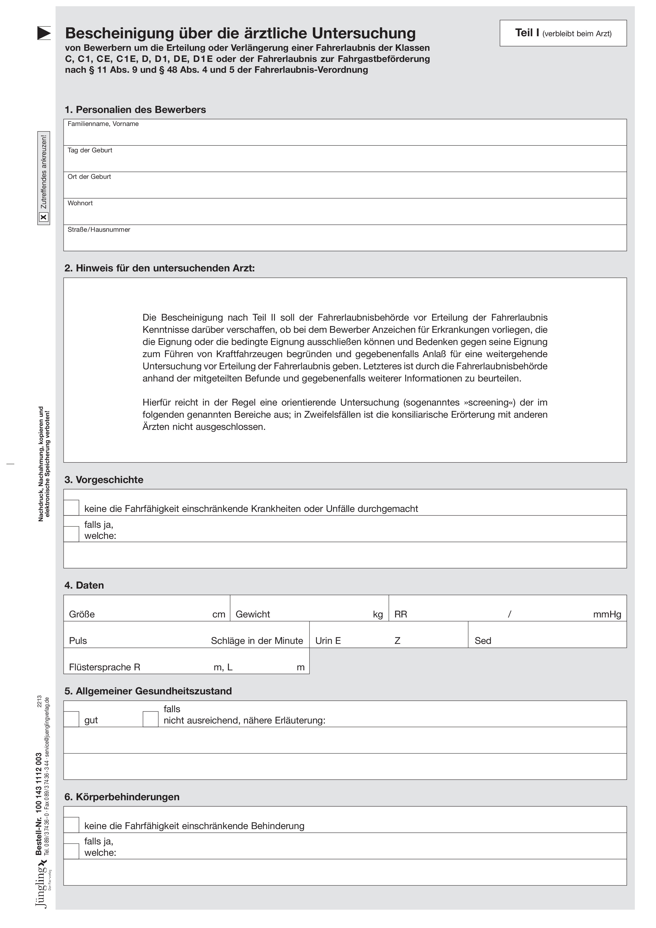 Bescheinigung ärztliche Untersuchung, 3-fach, A4/A5