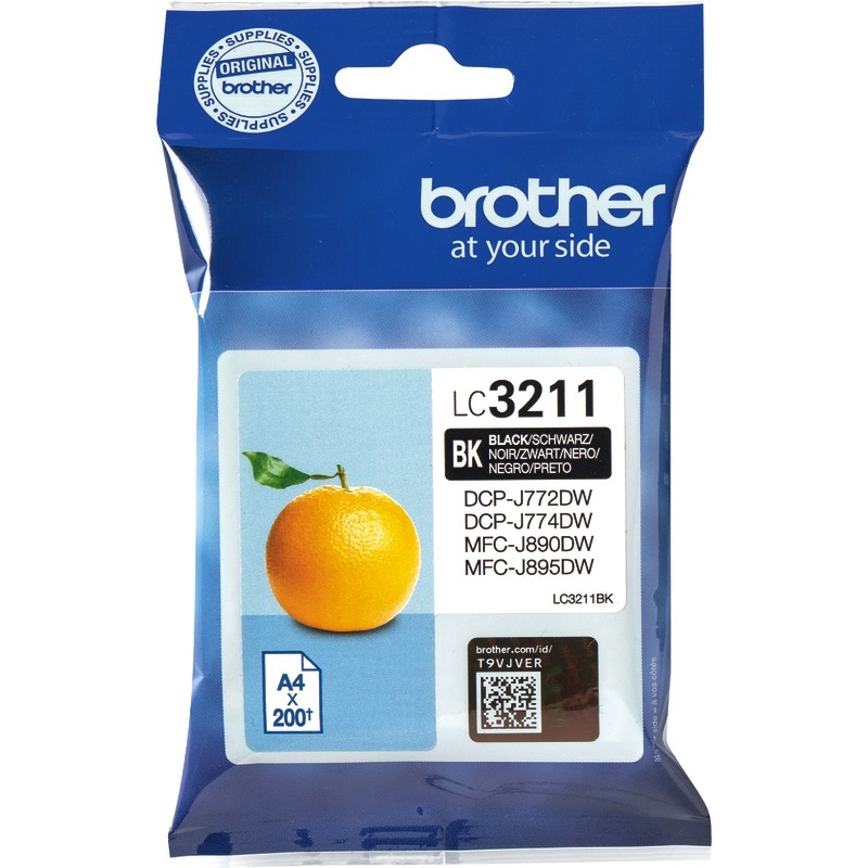 Brother Tintenpatrone LC3211BK, schwarz, für ca. 200 Seiten