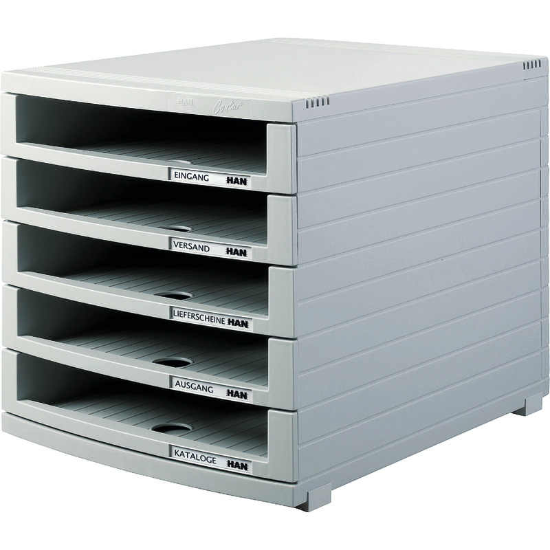 HAN Schubladenbox CONTUR, DIN A4/B4/C4, 5 offene Schubladen - lichtgrau