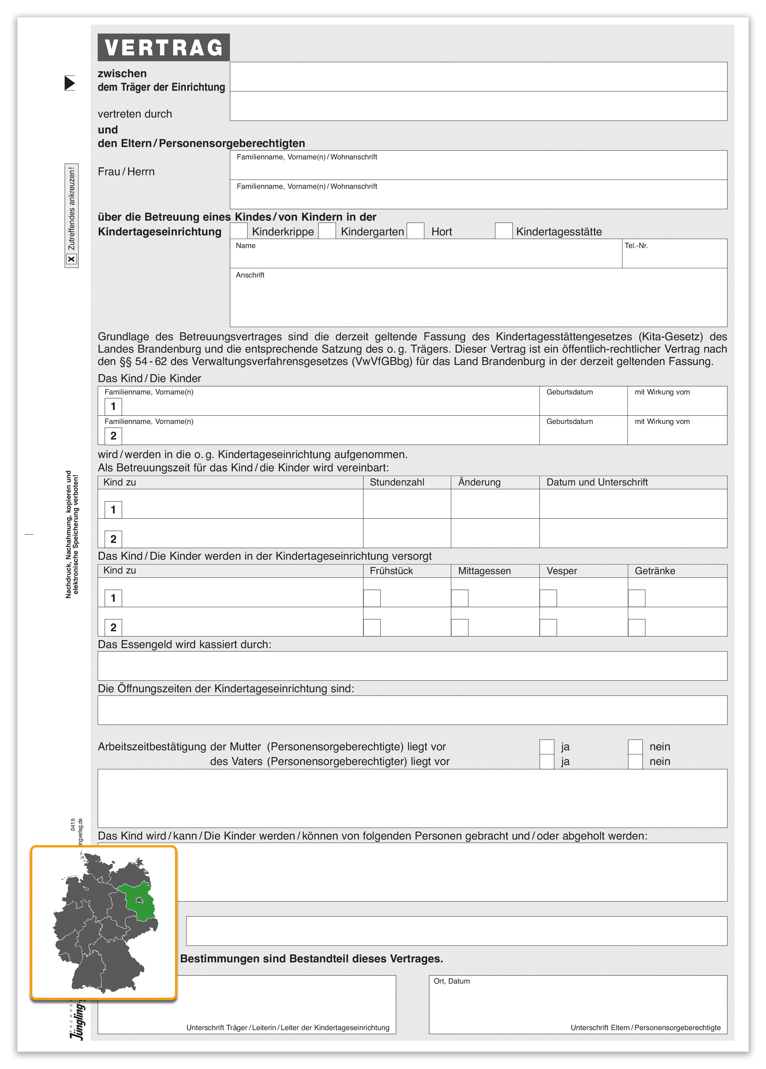 Betreuungsvertrag, Kita, A4, 2fach