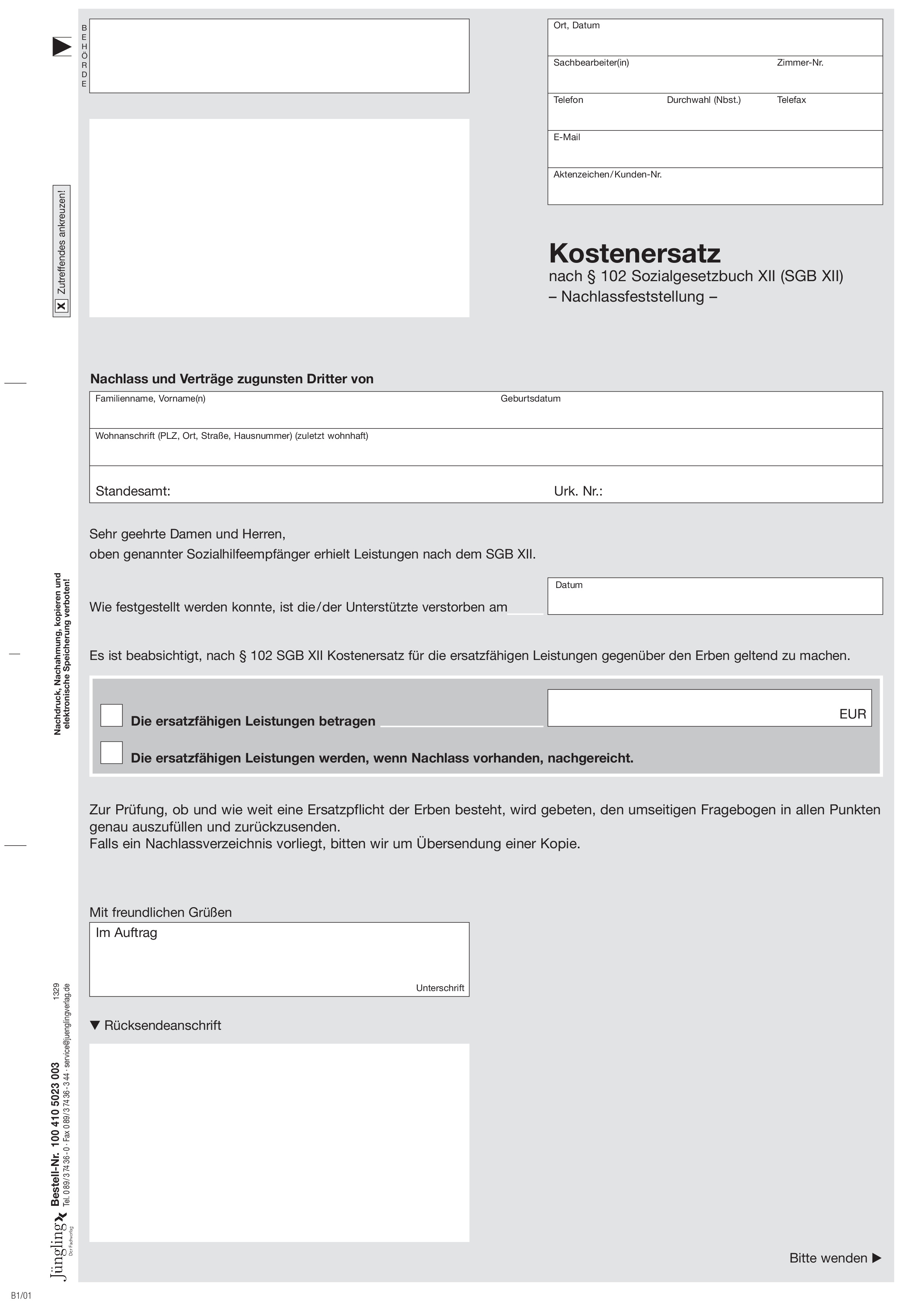 Formular Nachlassfeststellung bei Nachlassgericht