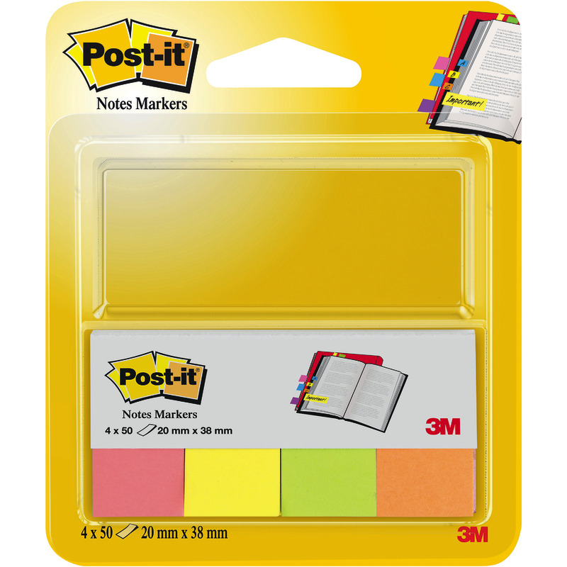 Post-it® Page Marker 670-4, 4 x 50 Blatt, mohnrot, zitronengelb, neongrün, -orange