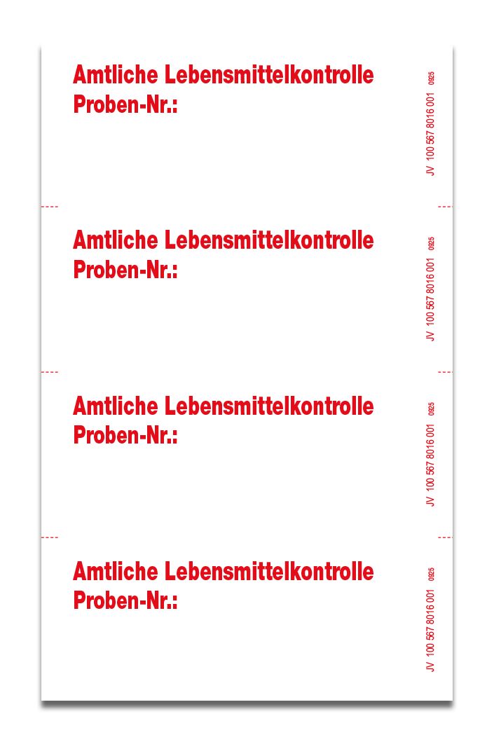 Aufkleber Proben-Nr. 50 x 20 mm, 1 Bogen = 4 Stück Aufkleber Proben-Nr. 50 x 20 mm, 1 Bogen = 4 Stück