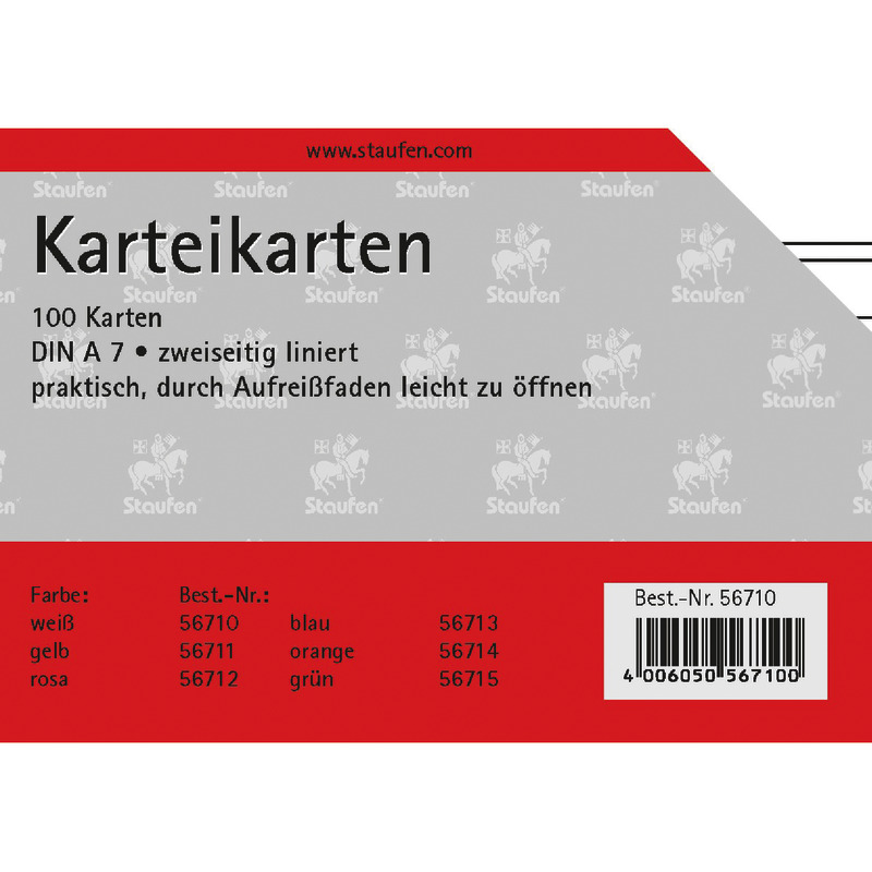 Staufen Karteikarten, DIN A7, weiß