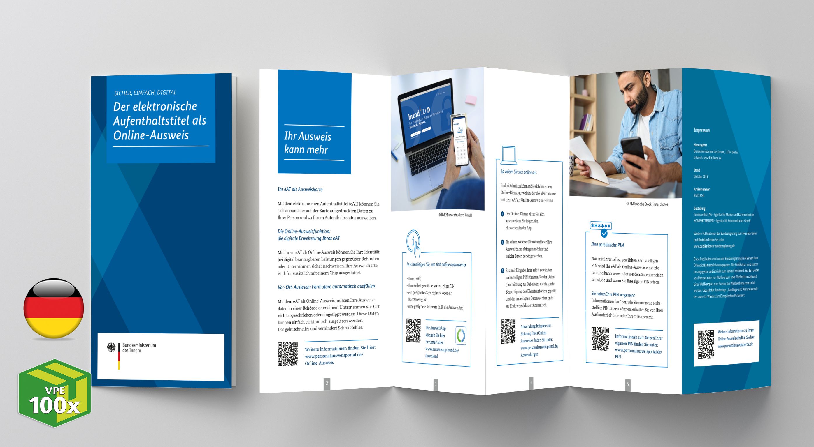 Amtlicher eAT-Flyer *Der elektronische Aufenthaltstitel als Online-Ausweis*, Deutsch, Din lang, Packung à 50 Stück