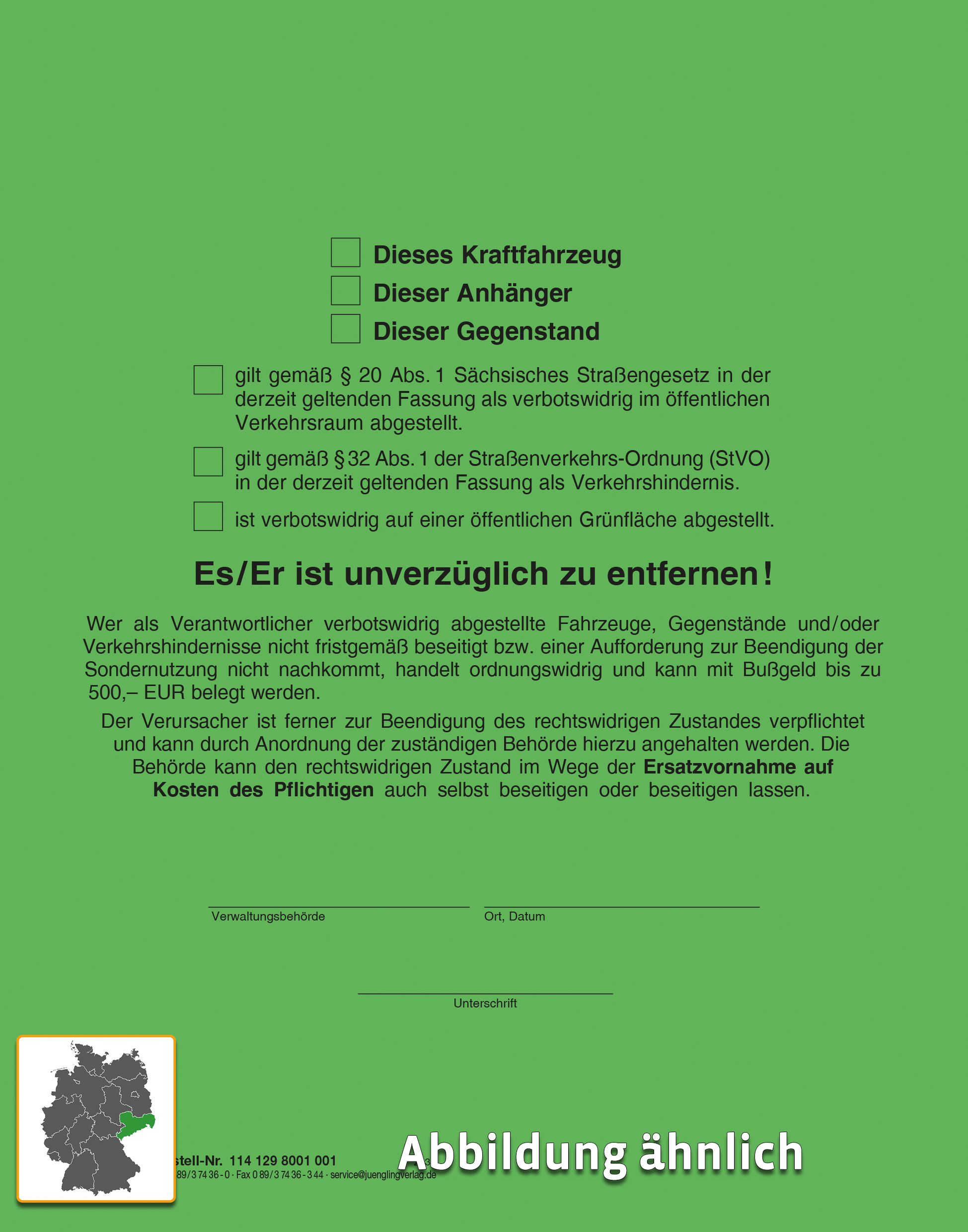 Aufkleber Grüner Punkt nach StVO und Straßengesetz (Sachsen), leuchtgrün, A5, 2seitig