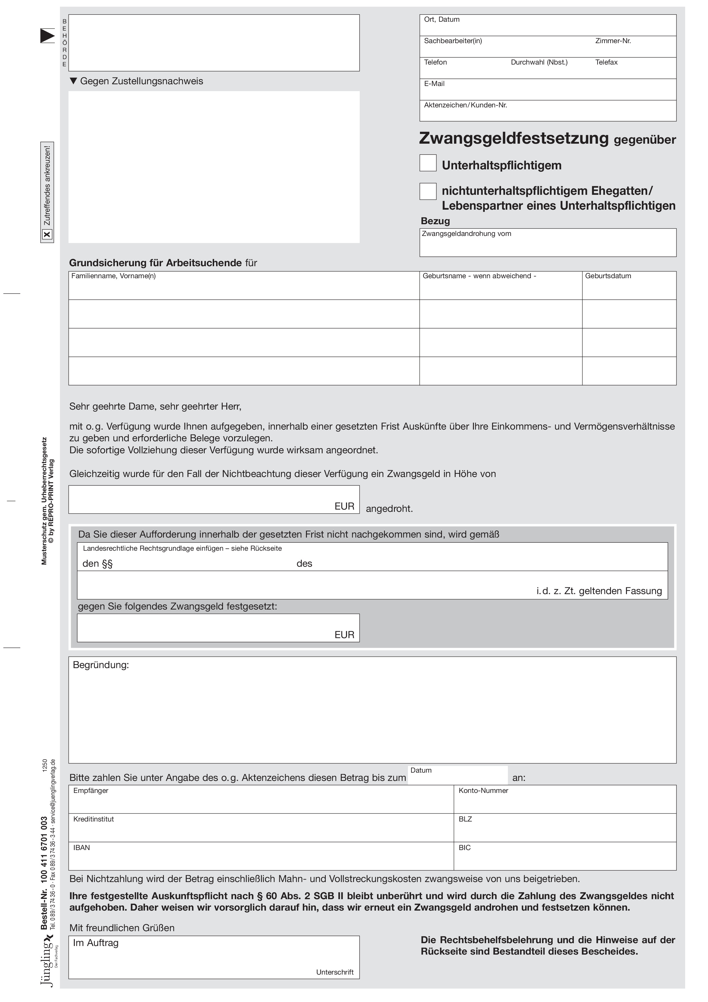 Zwangsgeldfestsetzung gegen Unterhaltspflichtigen, A4, PDF
