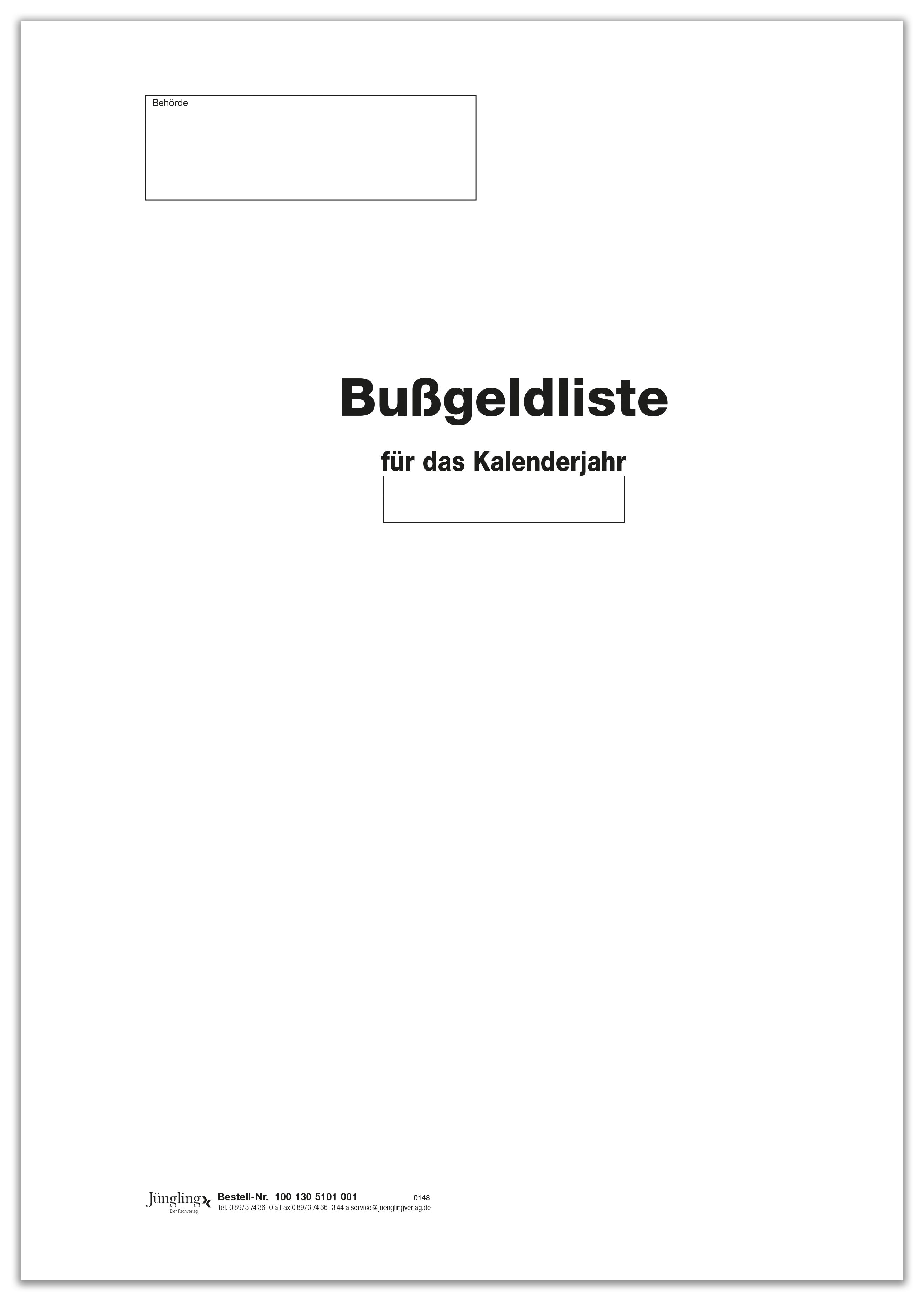 Bußgeldliste Titelbogen, A4, 4-seitig