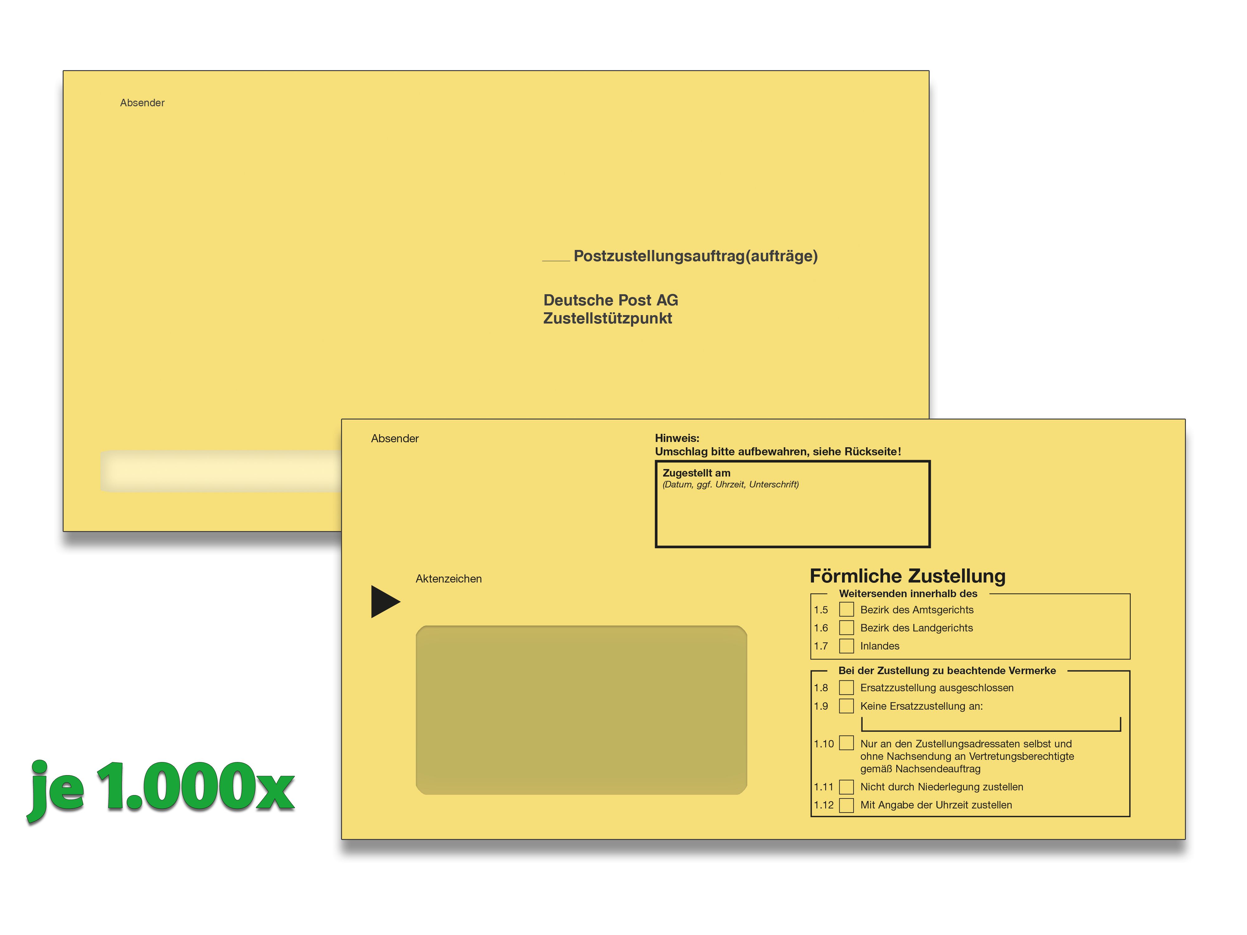 Zustellungs-Paket für Gerichtsvollzieher und Behörden, ohne PZU