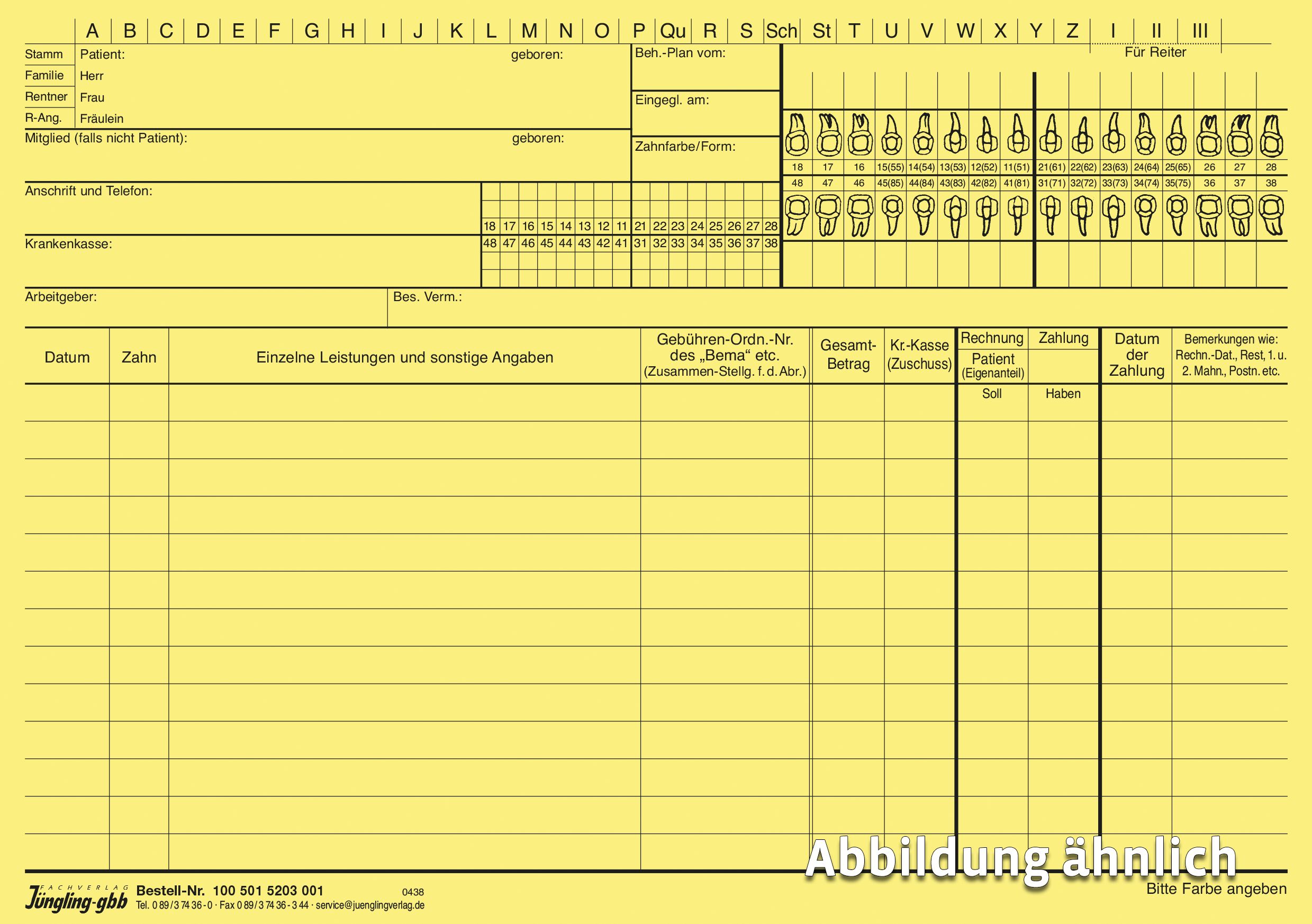 Zahnarzt Universalkartei einfach, gelb