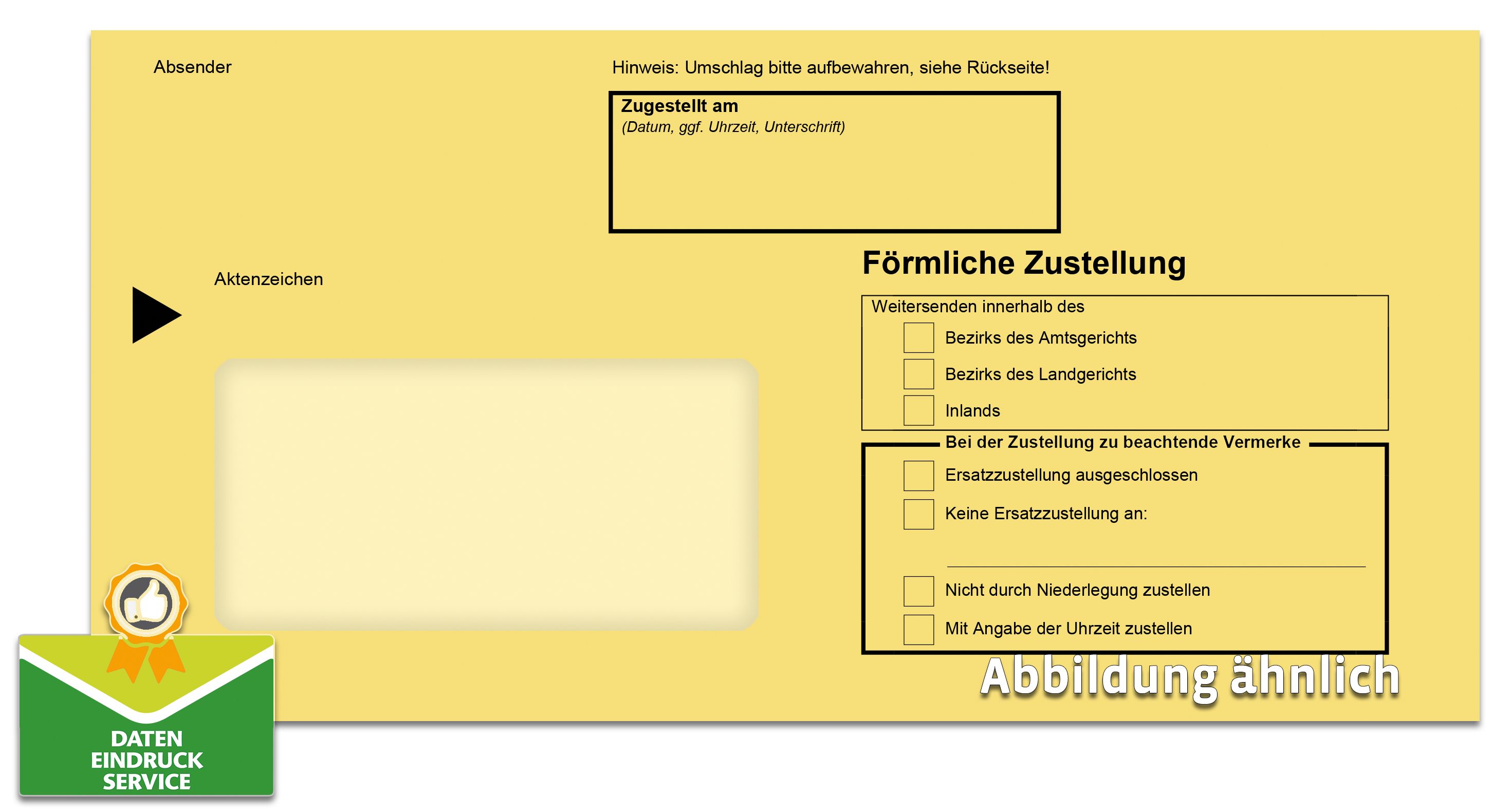 Förmliche Zustellung: Innerer Umschlag mit Fenster, gelb, 114 x 229 mm