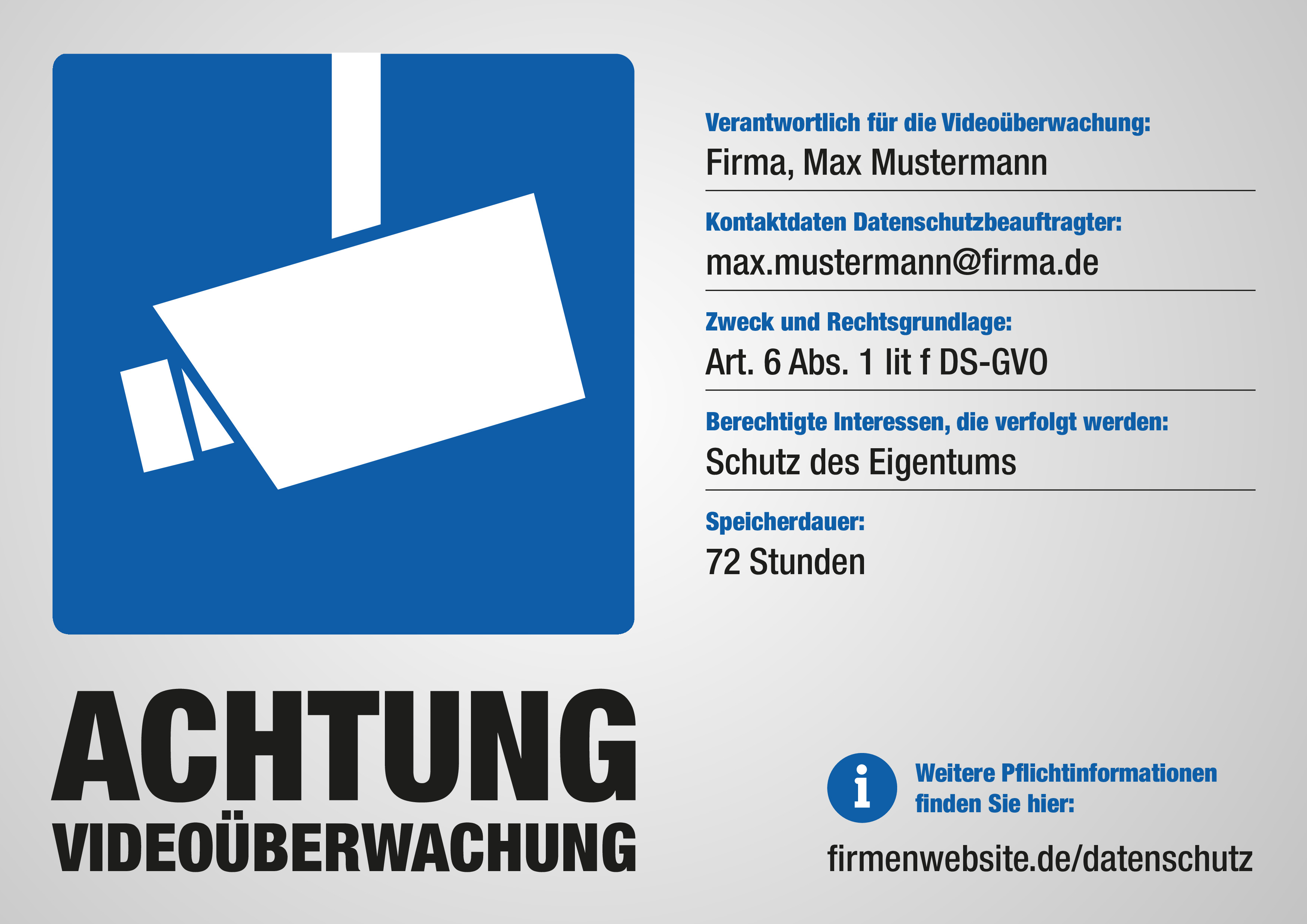 Achtung Videoüberwachung: DSGVO-Aufkleber, A4