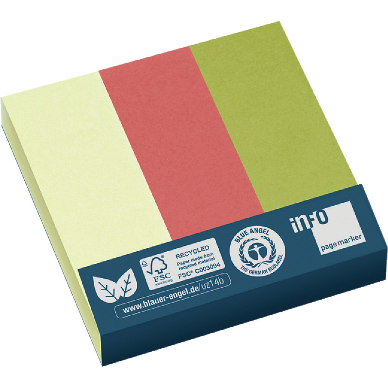 INFO NOTES Recycling Nature Notes Page Marker, 25 x 75 mm, 3 x 100 Blatt