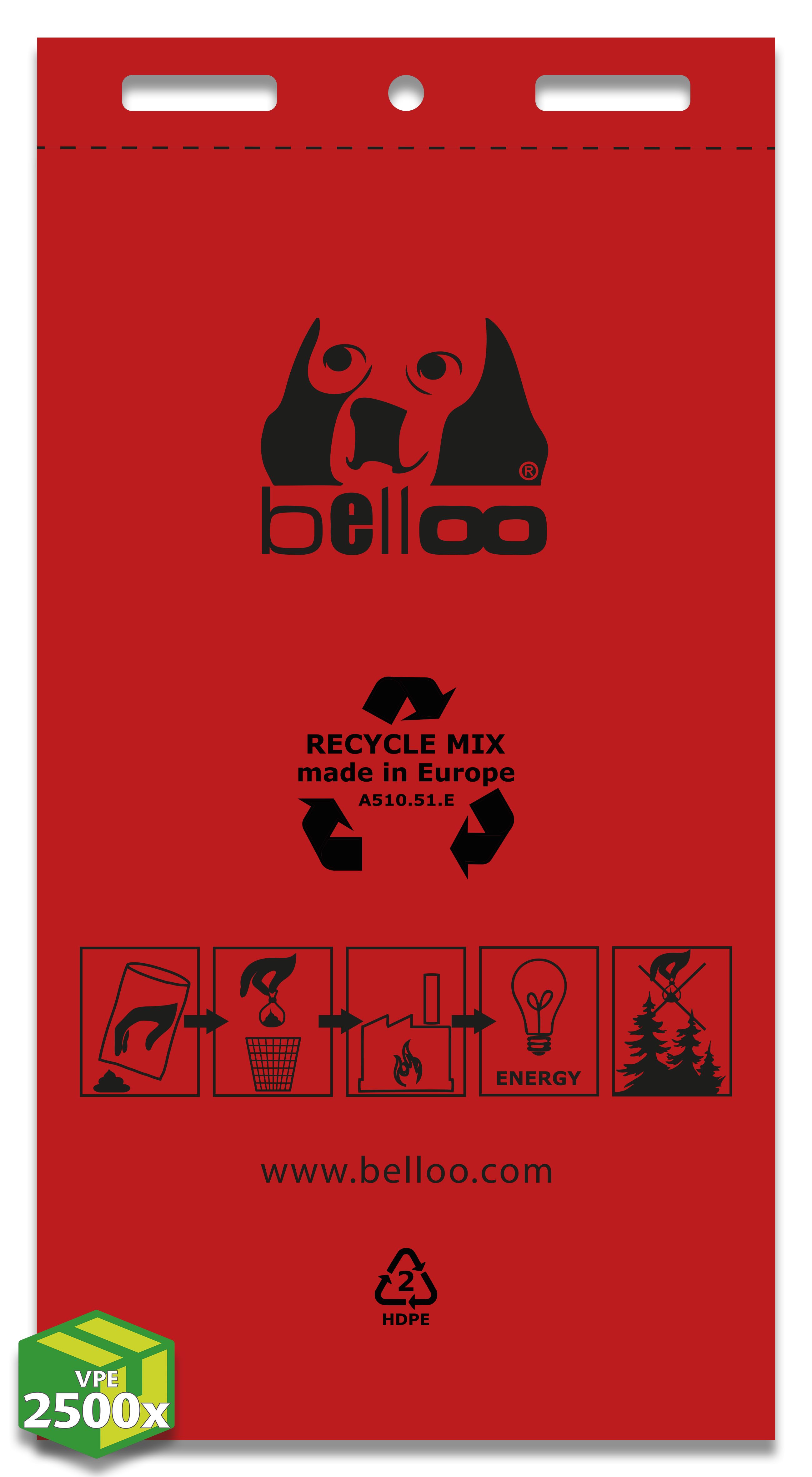 Hundekotbeutel recycle MIX (A510.51.E) PELD/HD Recyclingmaterial, rot mit Aufdruck