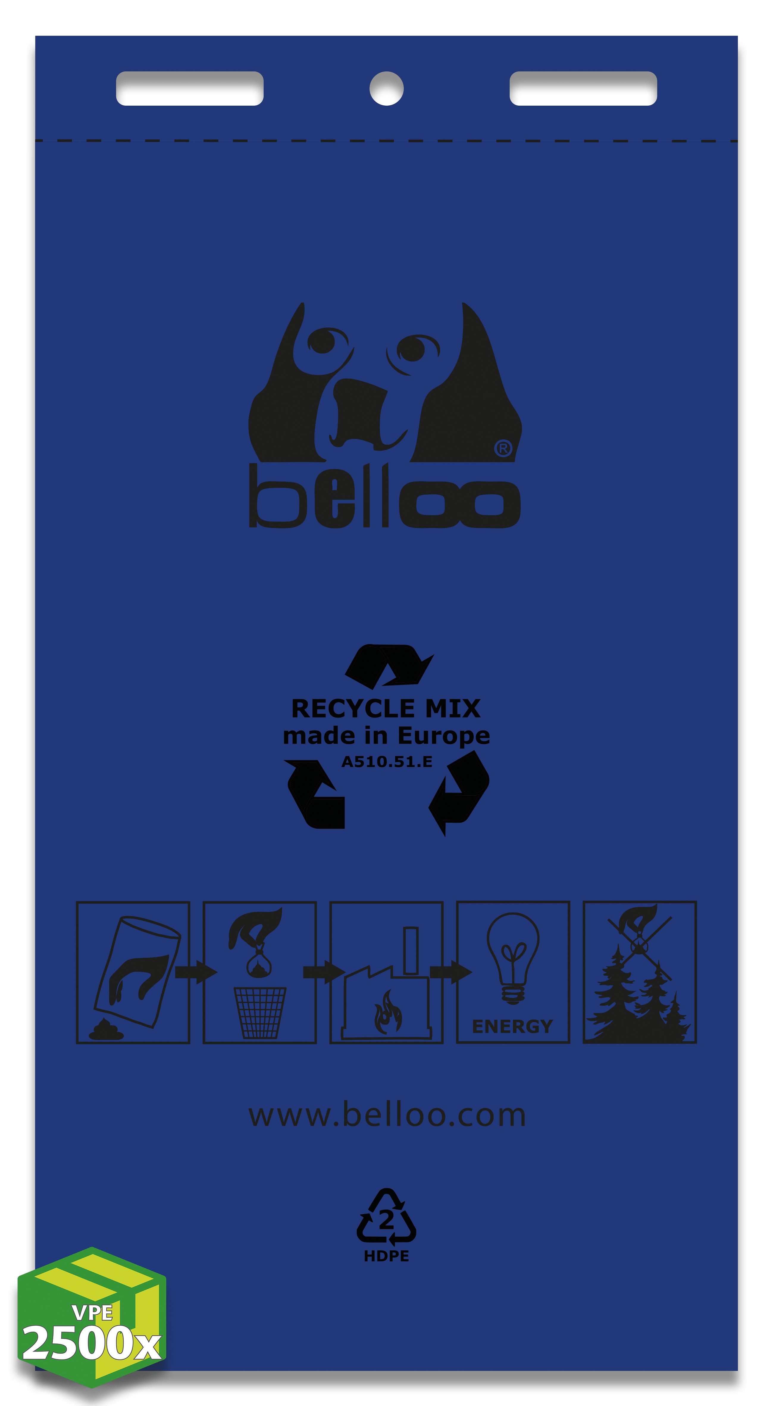 Hundekotbeutel recycle MIX (A510.53.E) PELD/HD Recyclingmaterial, blau, mit Aufdruck