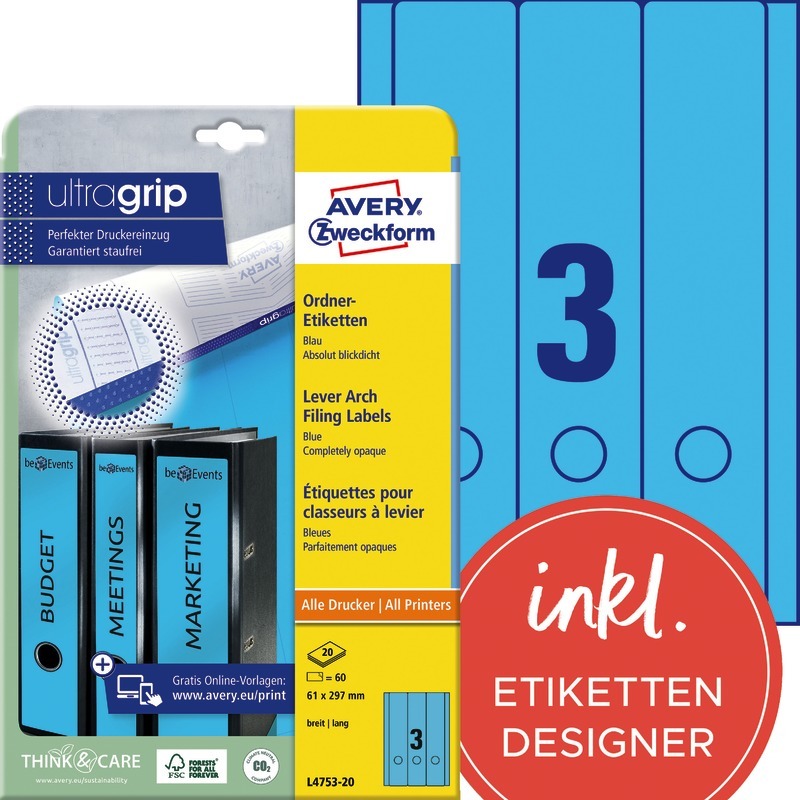 AVERY® Zweckform Ordner-Etiketten, breit, lang, B x H: 61 x 297 mm - blau