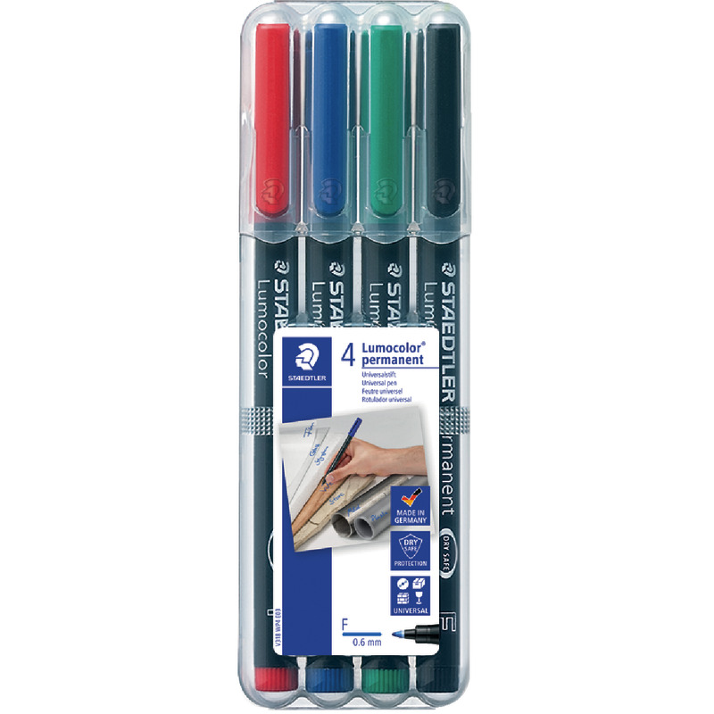 STAEDTLER Folienstifte Lumocolor® 318 F, permanent, 4er Box, farbsortiert - farbig sortiert