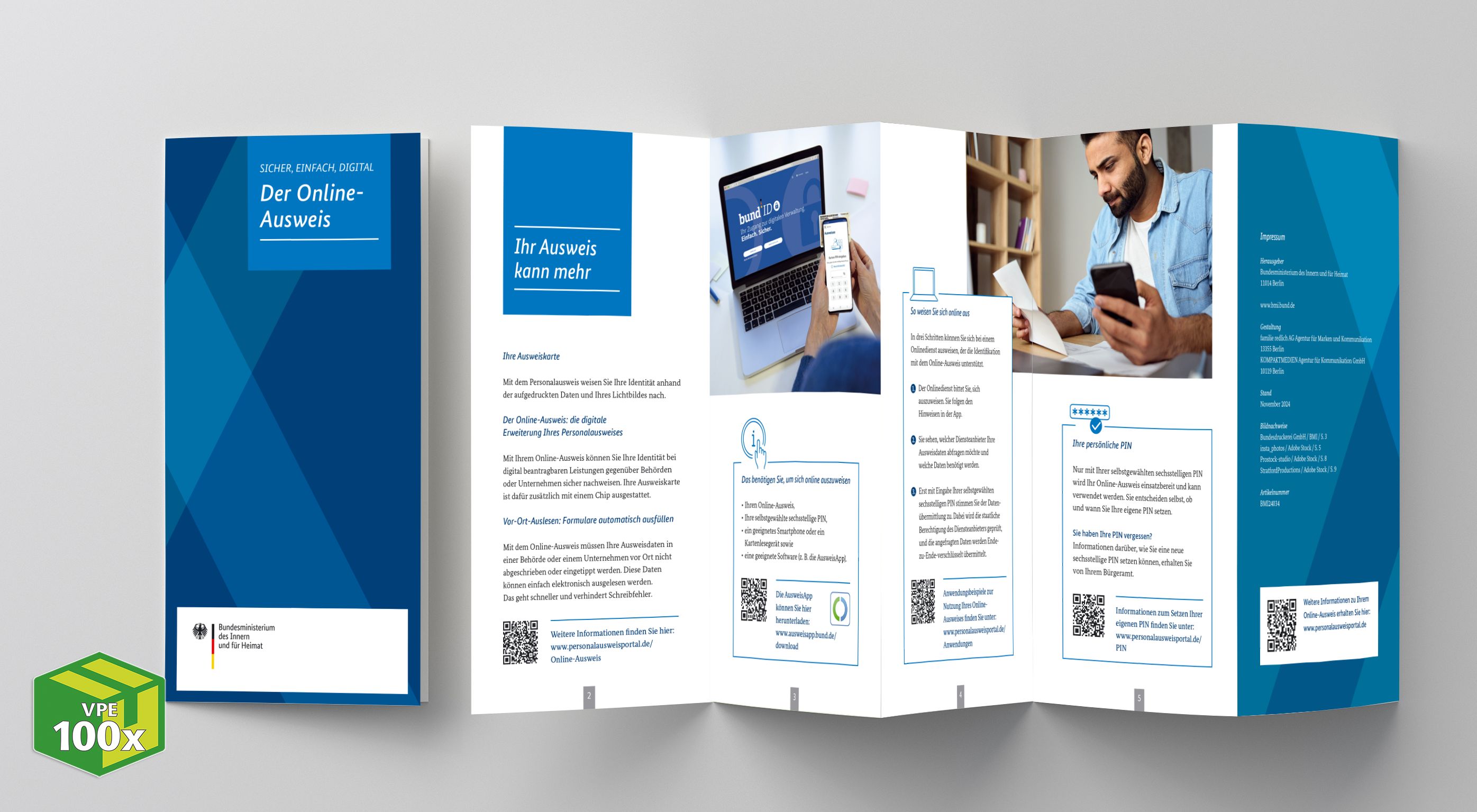 Amtlicher eID-Flyer Einfach, sicher, digital - Der Online-Ausweis, DIN lang, VKE 100 Stück