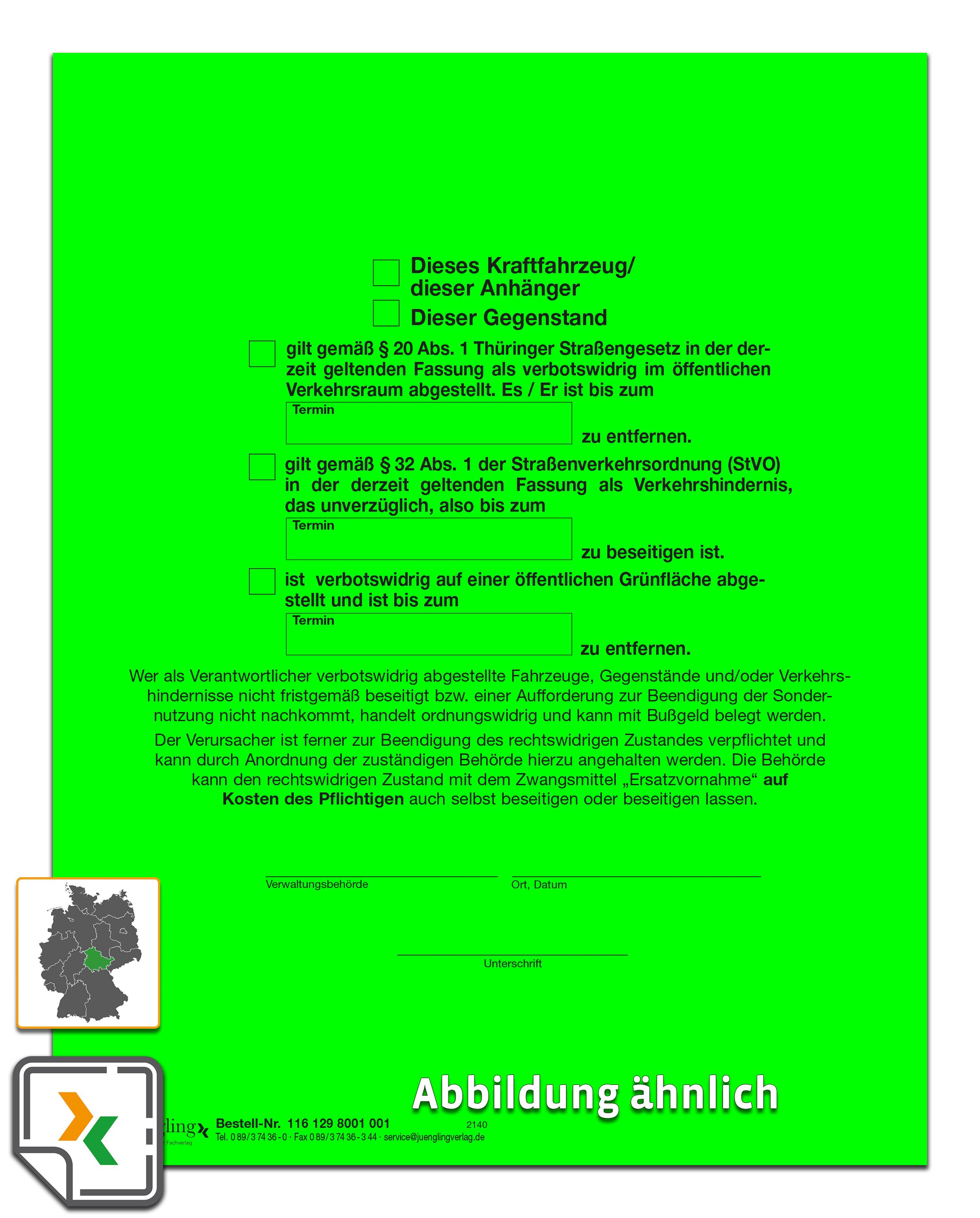 Aufkleber Grüner Punkt nach StVO und Straßengesetz (Thüringen), A5, leuchtgrün