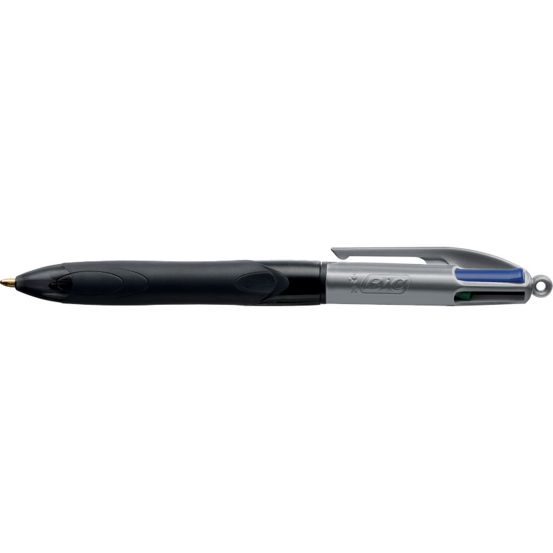 BIC 4-Farb-Druckkugelschreiber 4 Colours® Grip PRO - schwarz/silber
