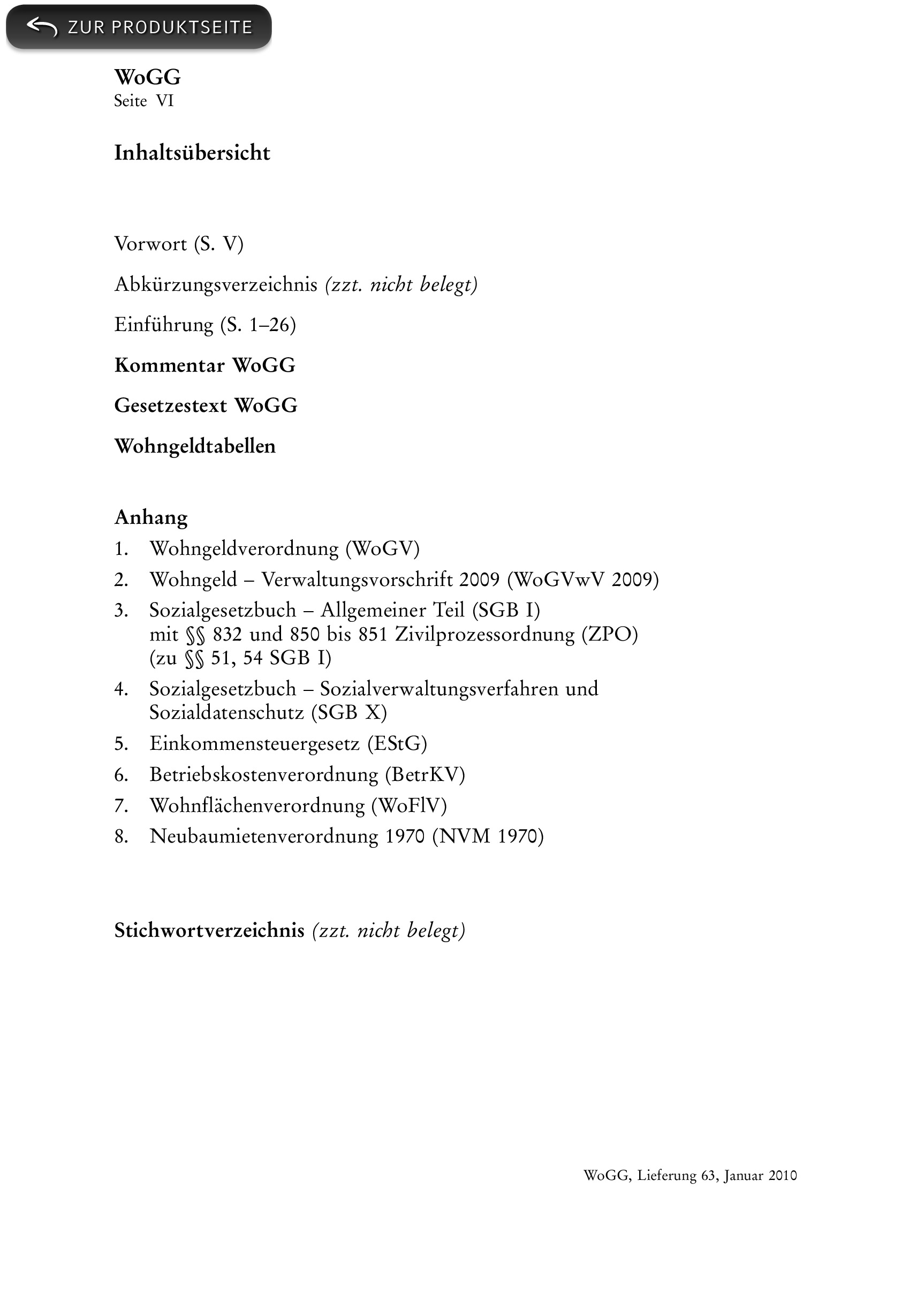 Wohngeldgesetz - mit Fortsetzungsbezug