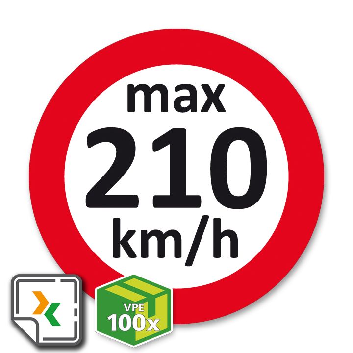 Geschwindigkeitsaufkleber Fahrzeuginnenraum max. 210 km/h