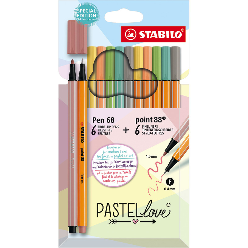 STABILO Fineliner point 88 und Premium-Filzstift pen 68 Pastellove, 12er Etui